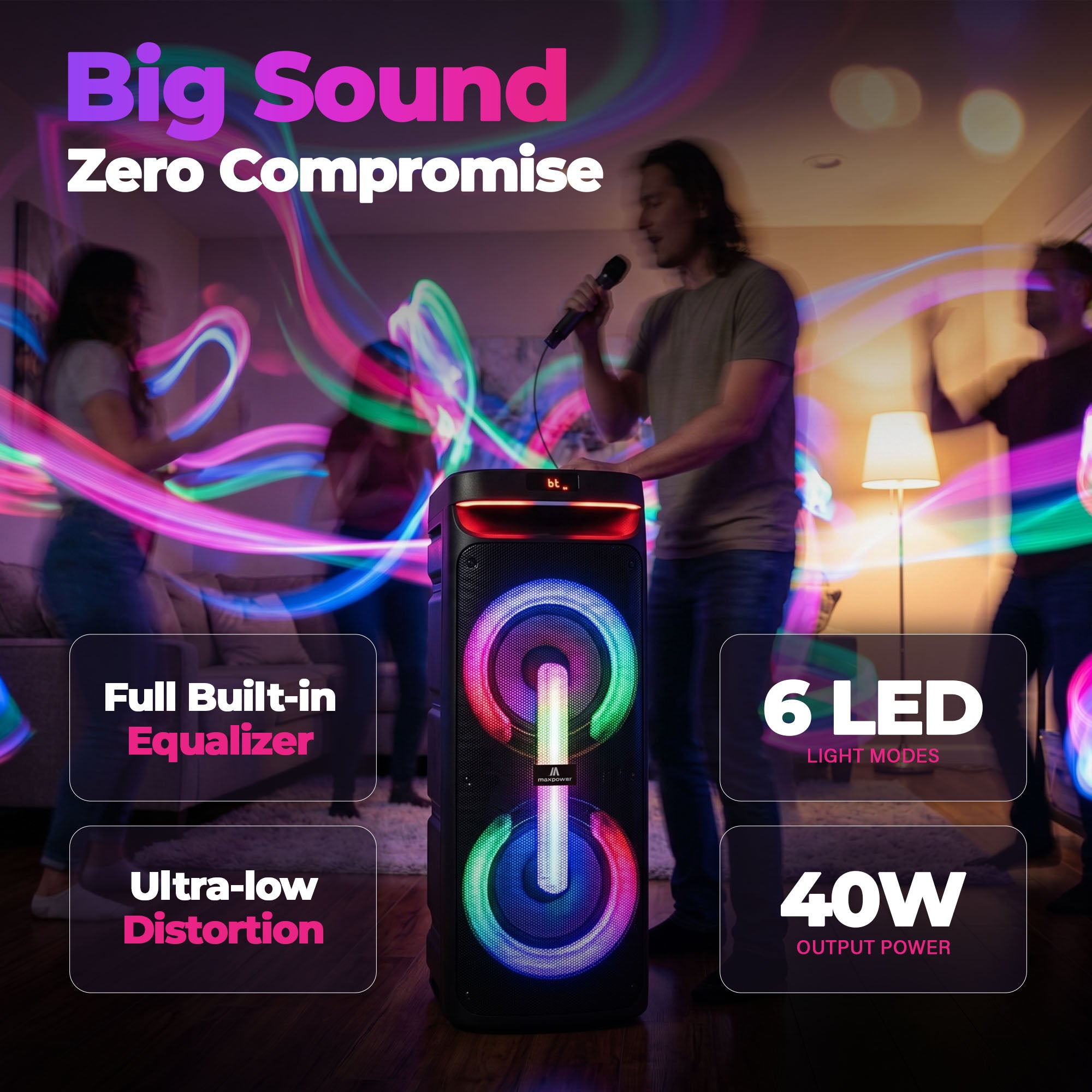 Max Powe MPD1010-PARTY BOX DJ Speaker, Portable Sound System with Bluetooth - VMInnovations