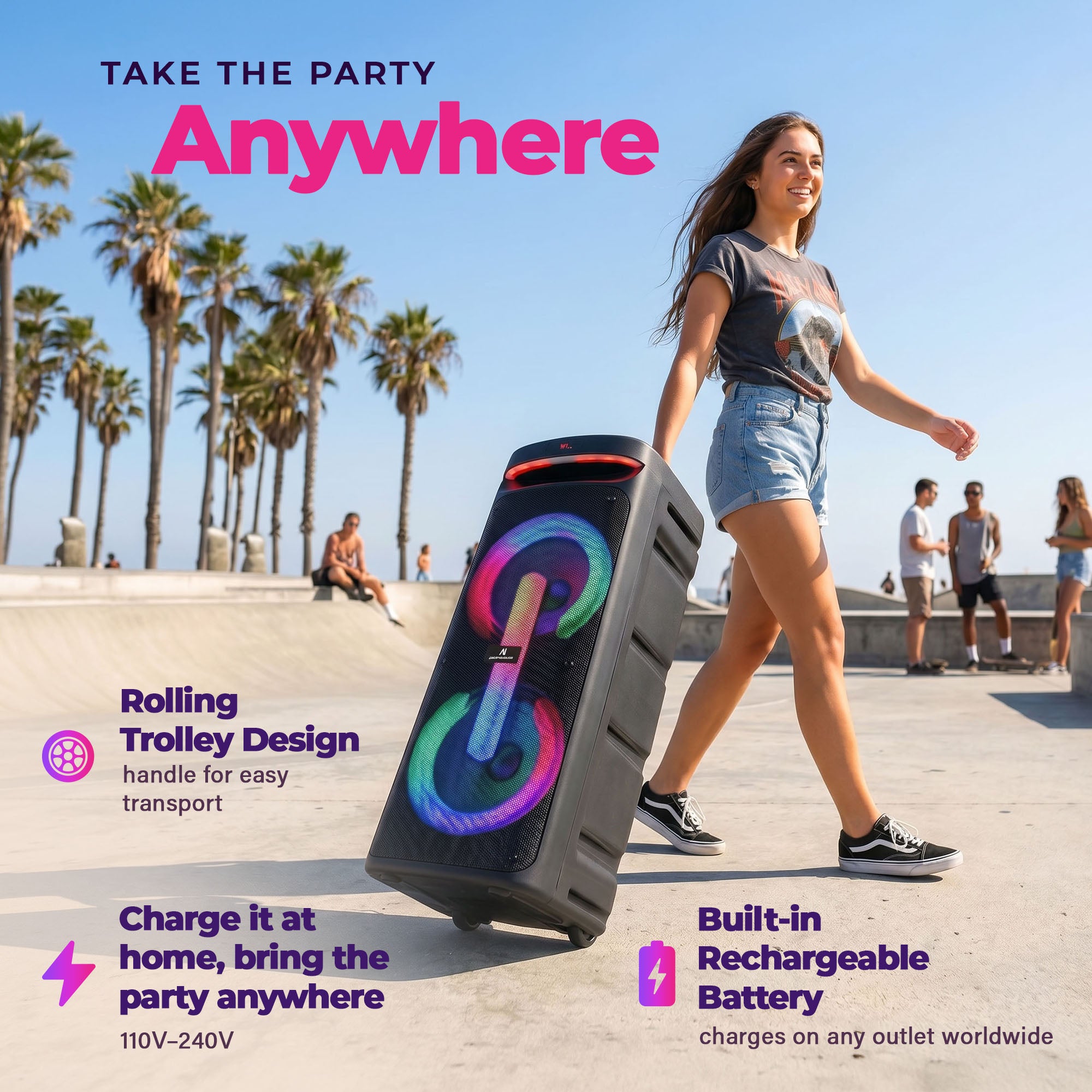 Max Powe MPD1010-PARTY BOX DJ Speaker, Portable Sound System with Bluetooth - VMInnovations