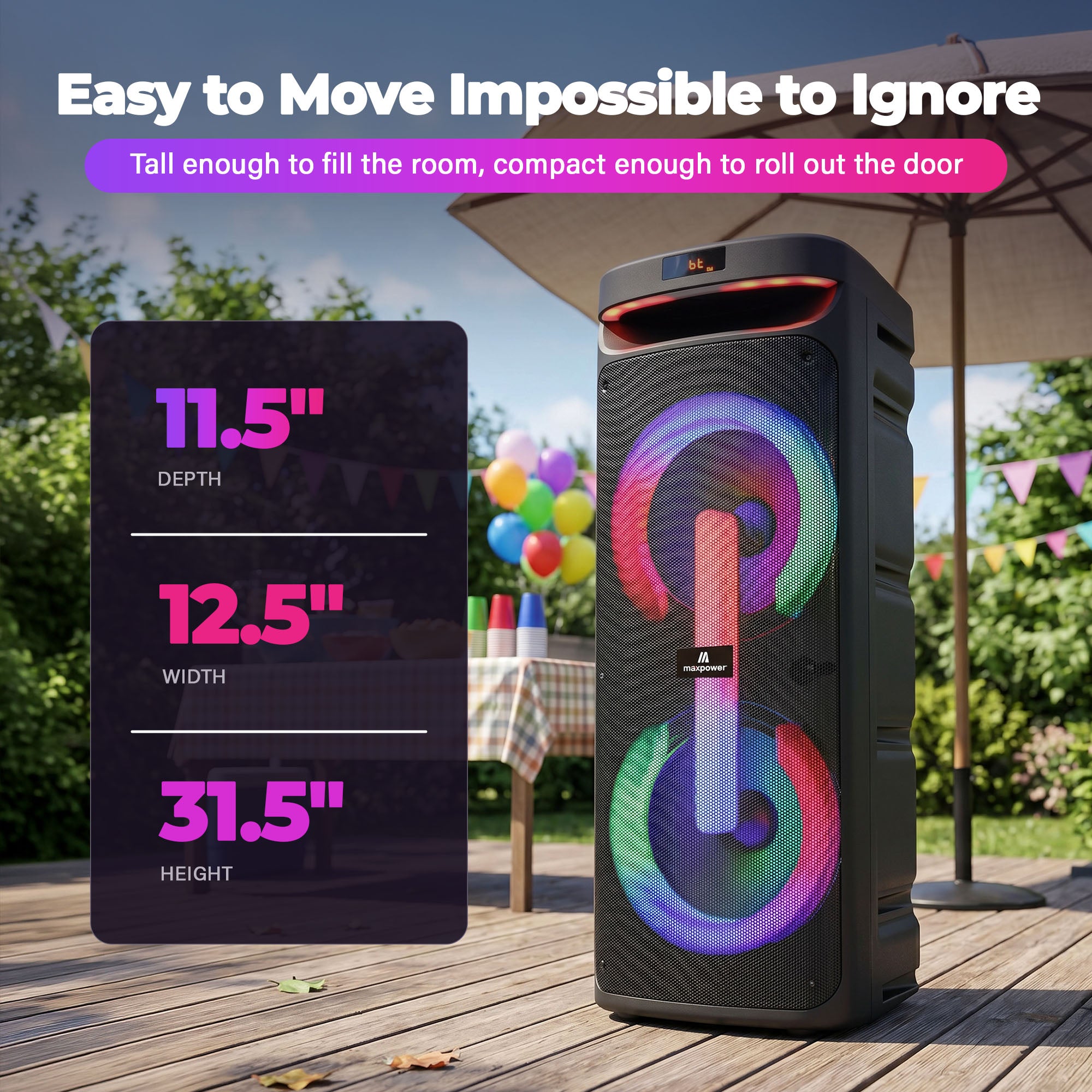 Max Powe MPD1010-PARTY BOX DJ Speaker, Portable Sound System with Bluetooth - VMInnovations