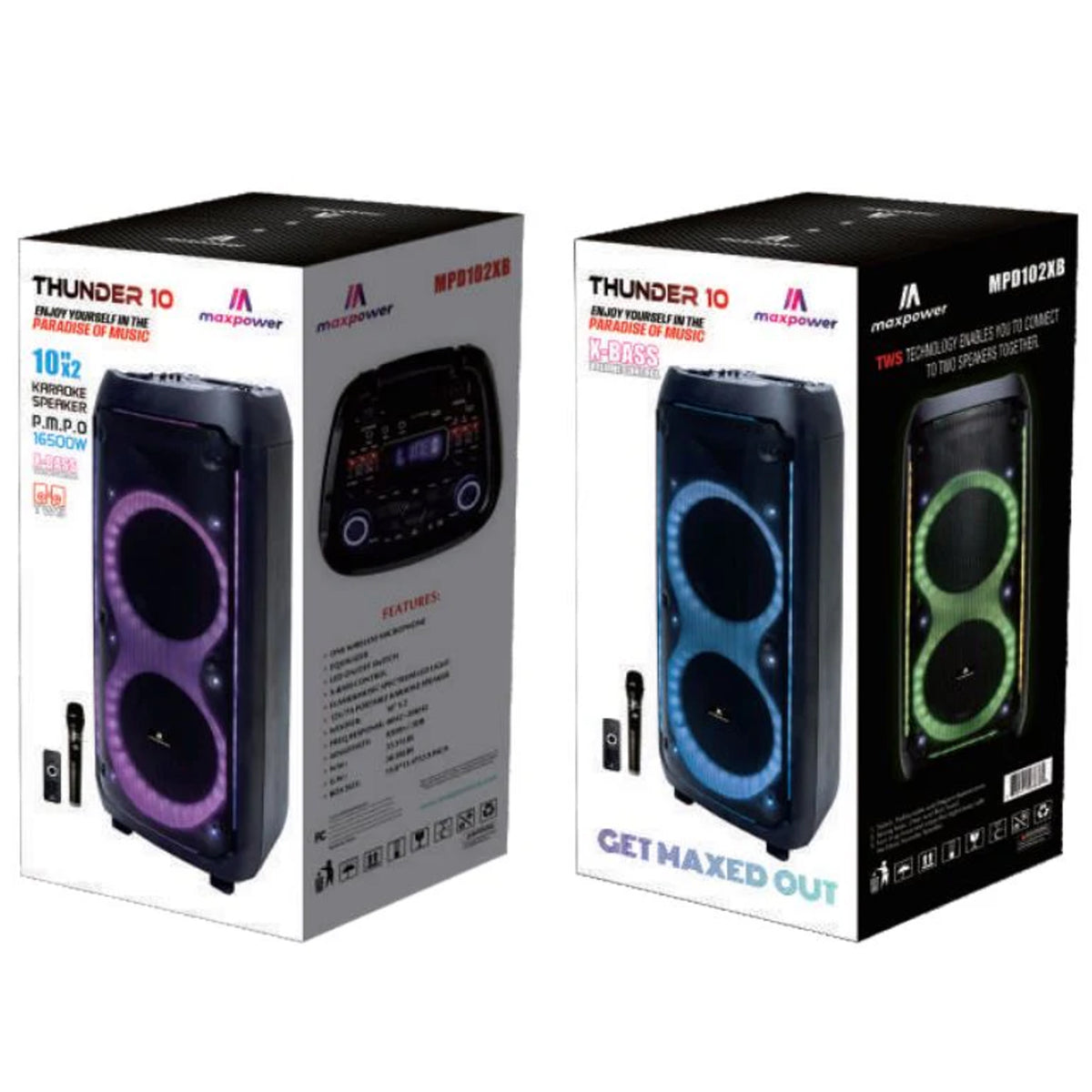 Max Power Thunder X-Bass Portable Party Speaker, Dual 10-Inch Woofers, Bluetooth