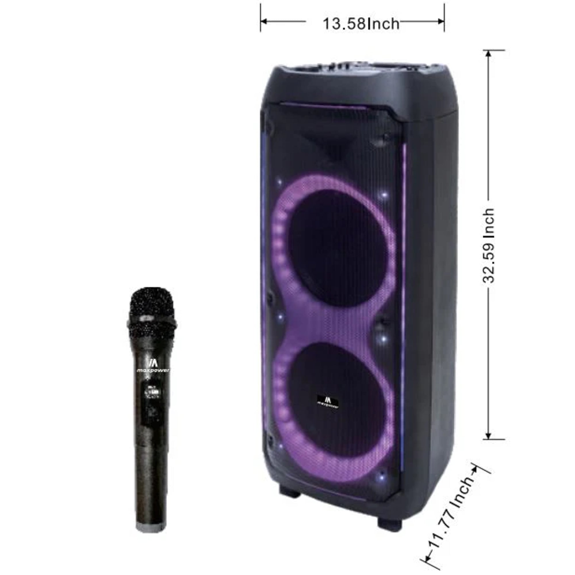 Max Power Thunder X-Bass Portable Party Speaker, Dual 10-Inch Woofers, Bluetooth - VMInnovations