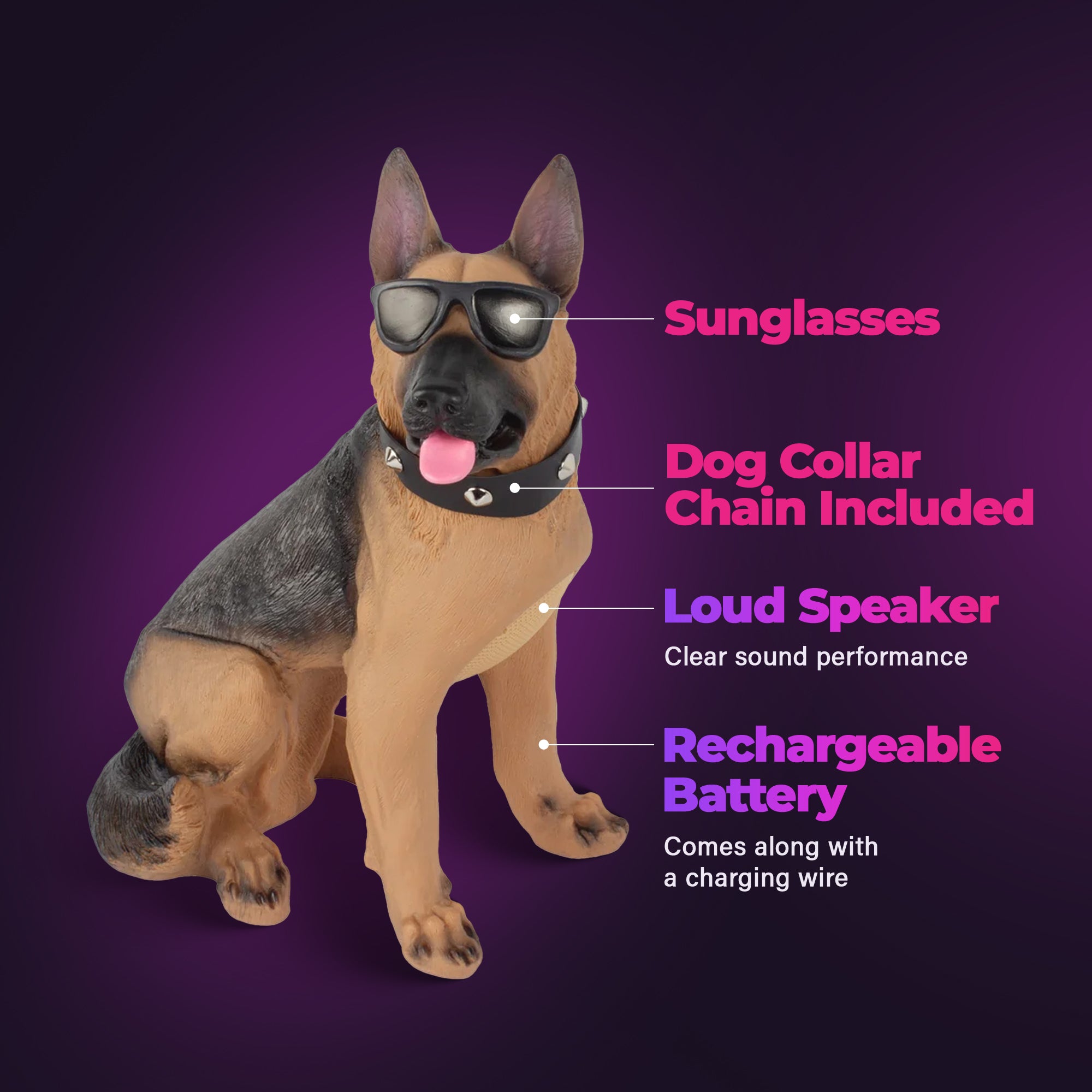 Max Power German Shepherd Bluetooth 5.3 Speaker, Wireless Novelty Dog Stereo - VMInnovations