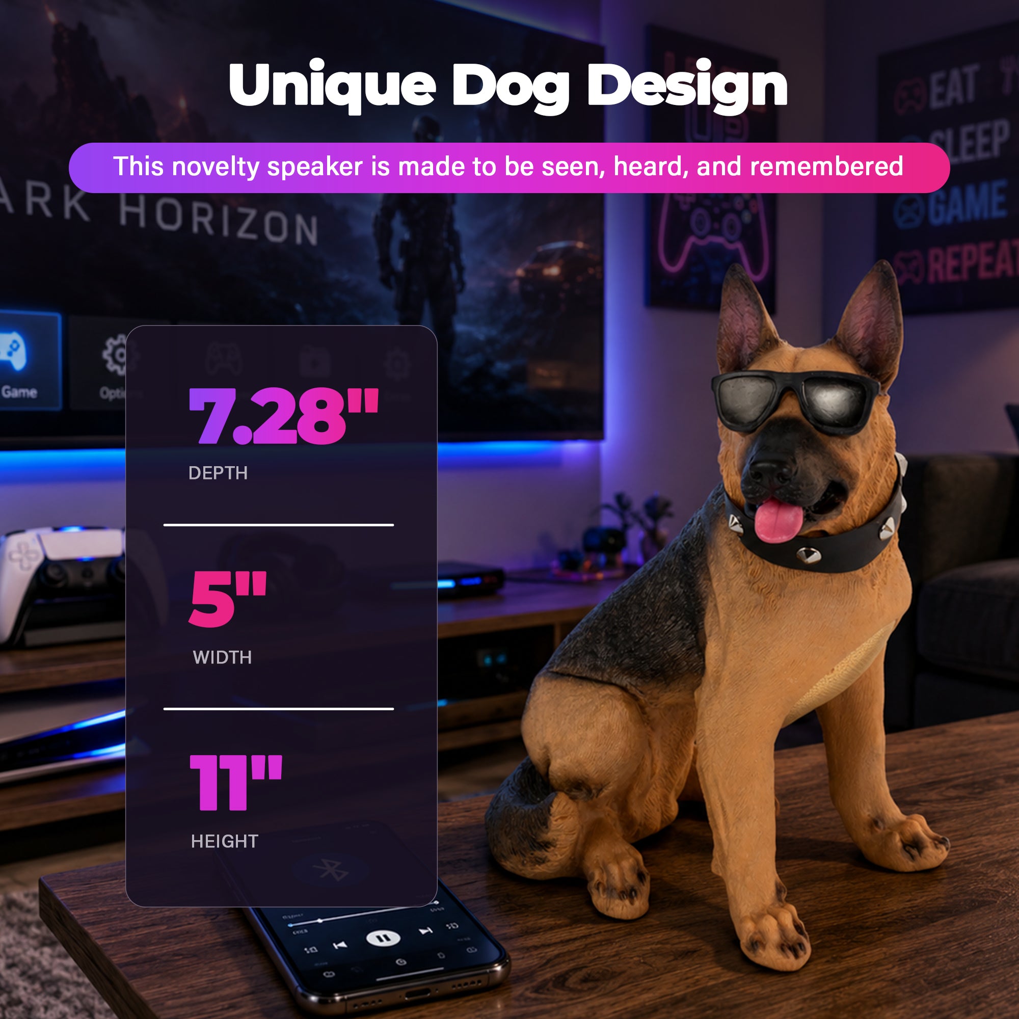 Max Power German Shepherd Bluetooth 5.3 Speaker, Wireless Novelty Dog Stereo - VMInnovations