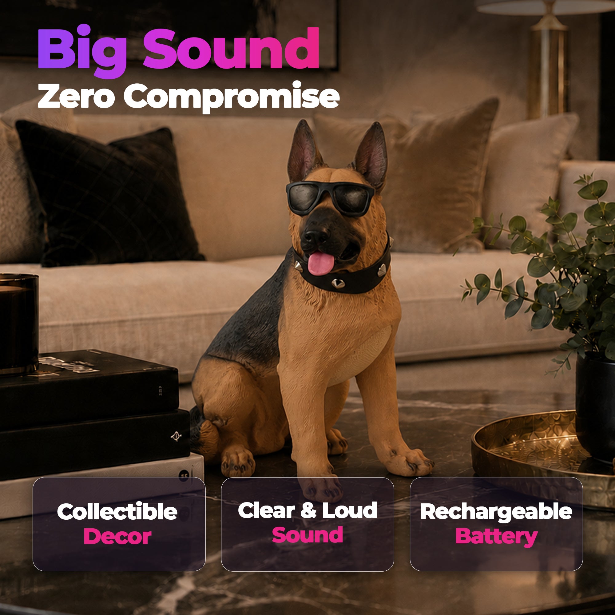 Max Power German Shepherd Bluetooth 5.3 Speaker, Wireless Novelty Dog Stereo - VMInnovations