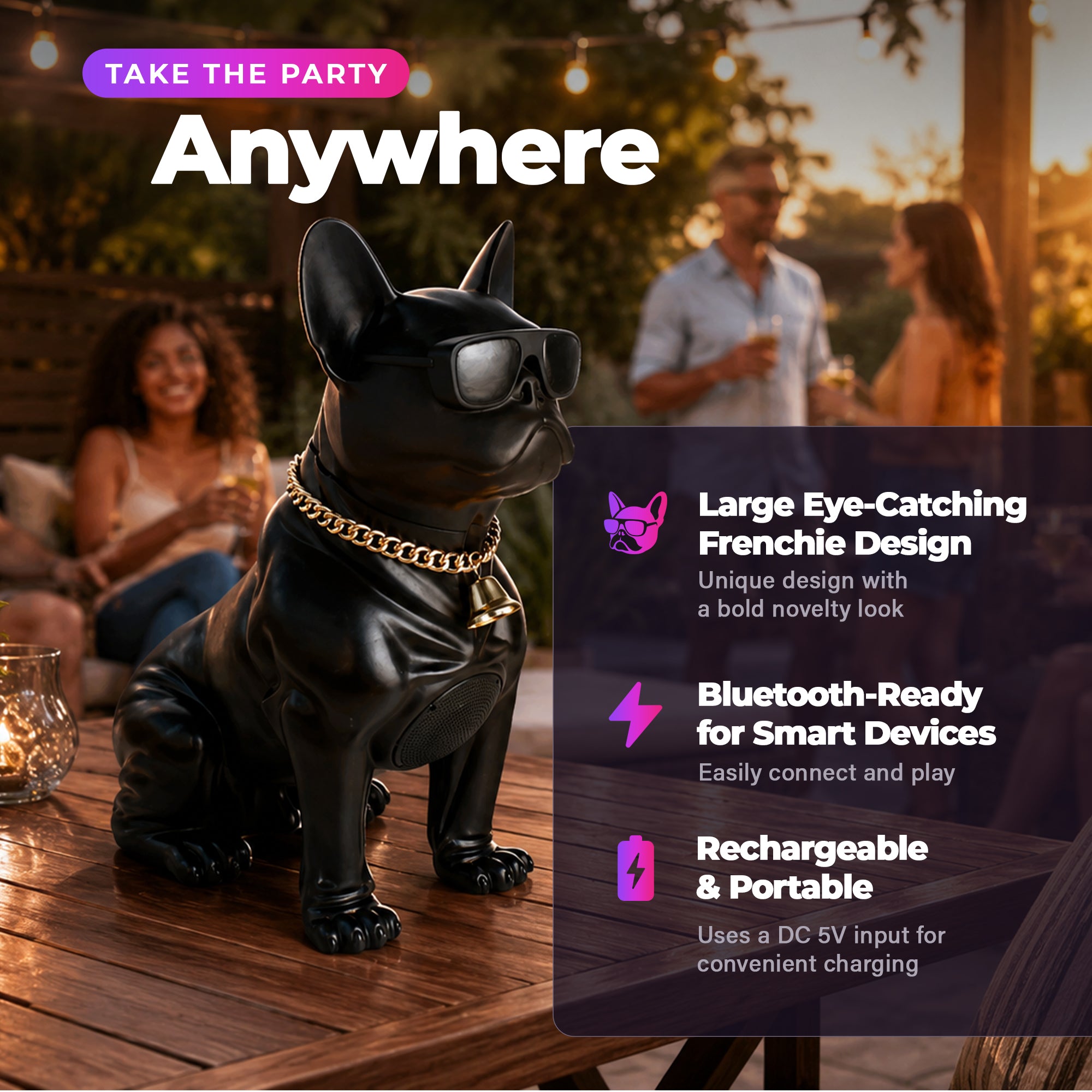 Max Power Bulldog Bluetooth Speaker, Large Wireless Novelty Party Stereo, Black - VMInnovations