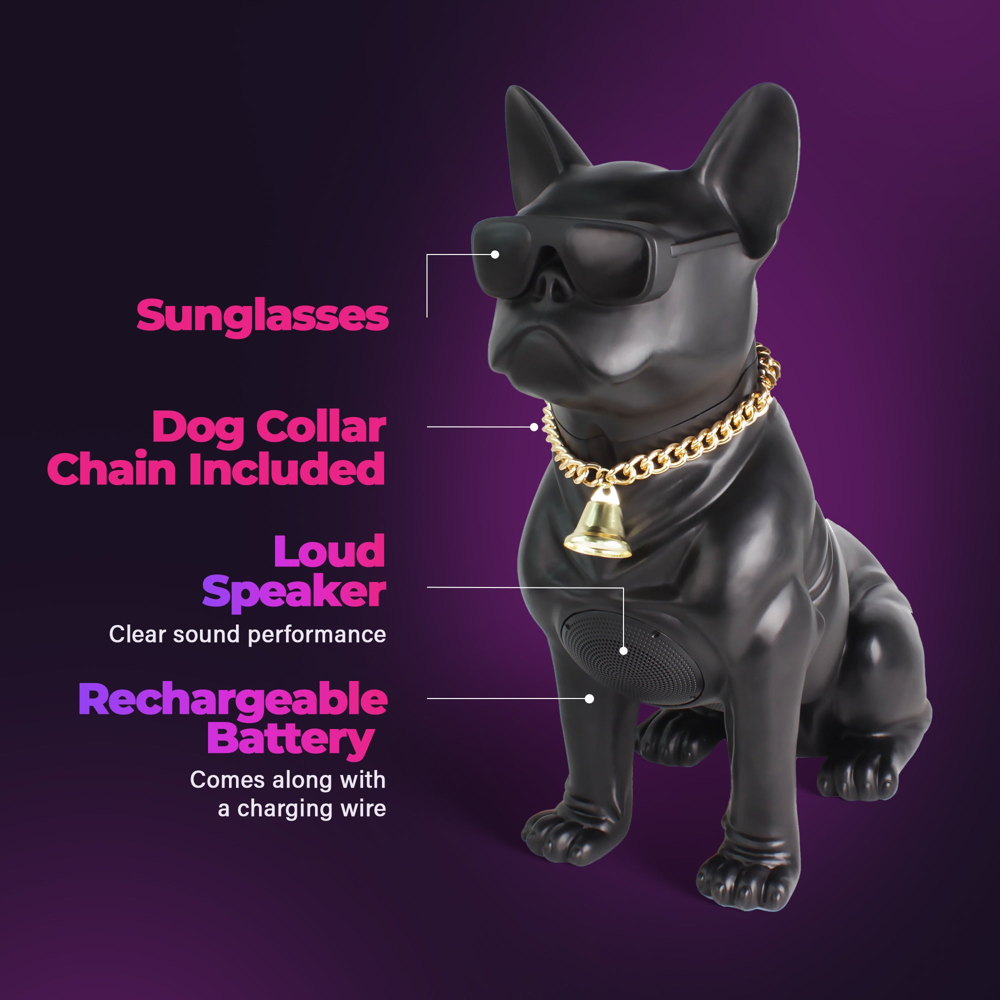 Max Power Bulldog Bluetooth Speaker, Large Wireless Novelty Party Stereo, Black - VMInnovations