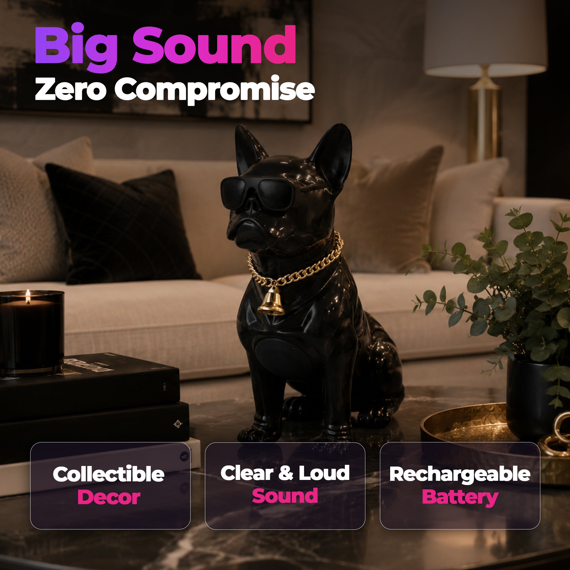 Max Power Bulldog Bluetooth Speaker, Large Wireless Novelty Party Stereo, Black - VMInnovations