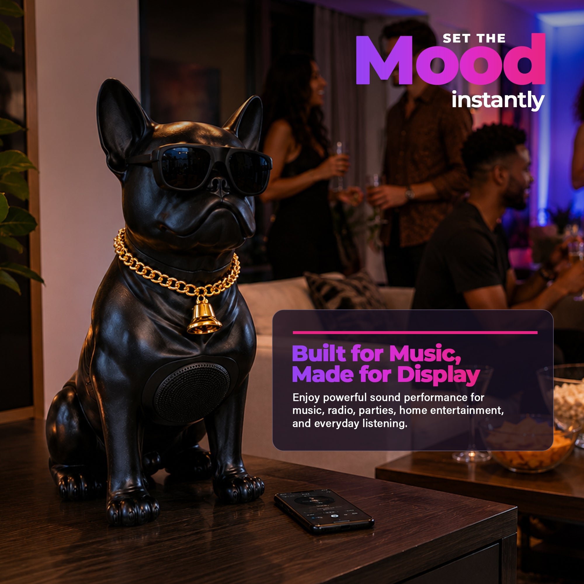 Max Power Bulldog Bluetooth Speaker, Large Wireless Novelty Party Stereo, Black - VMInnovations
