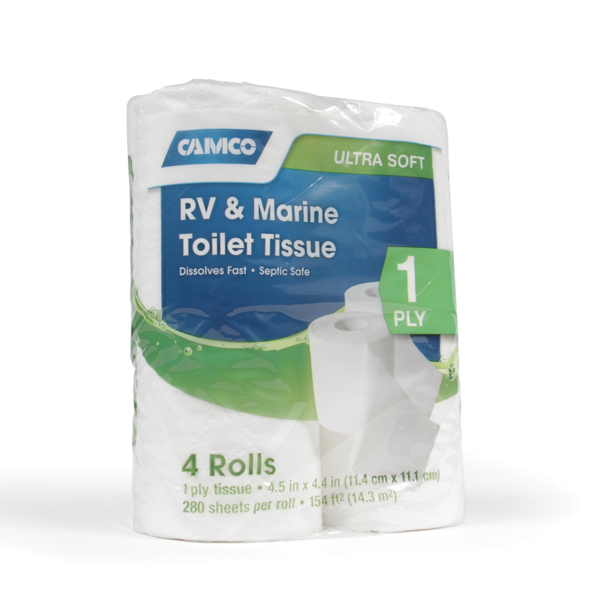 Camco TST 1-Ply Toilet Paper, 4 Individual Roll, 280 Flushable Tissue Sheets