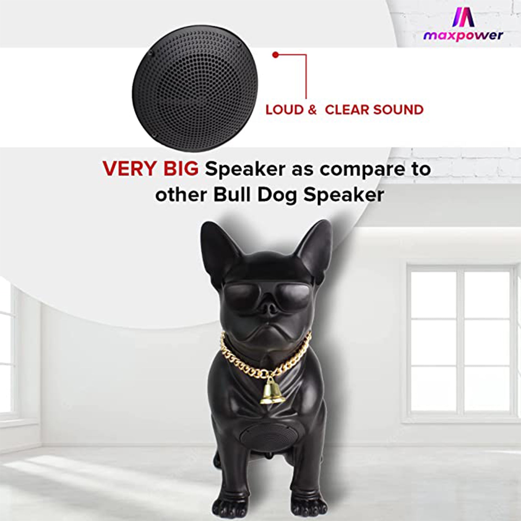 Max Power Bulldog Bluetooth Speaker, Large Wireless Novelty Party Stereo, Red