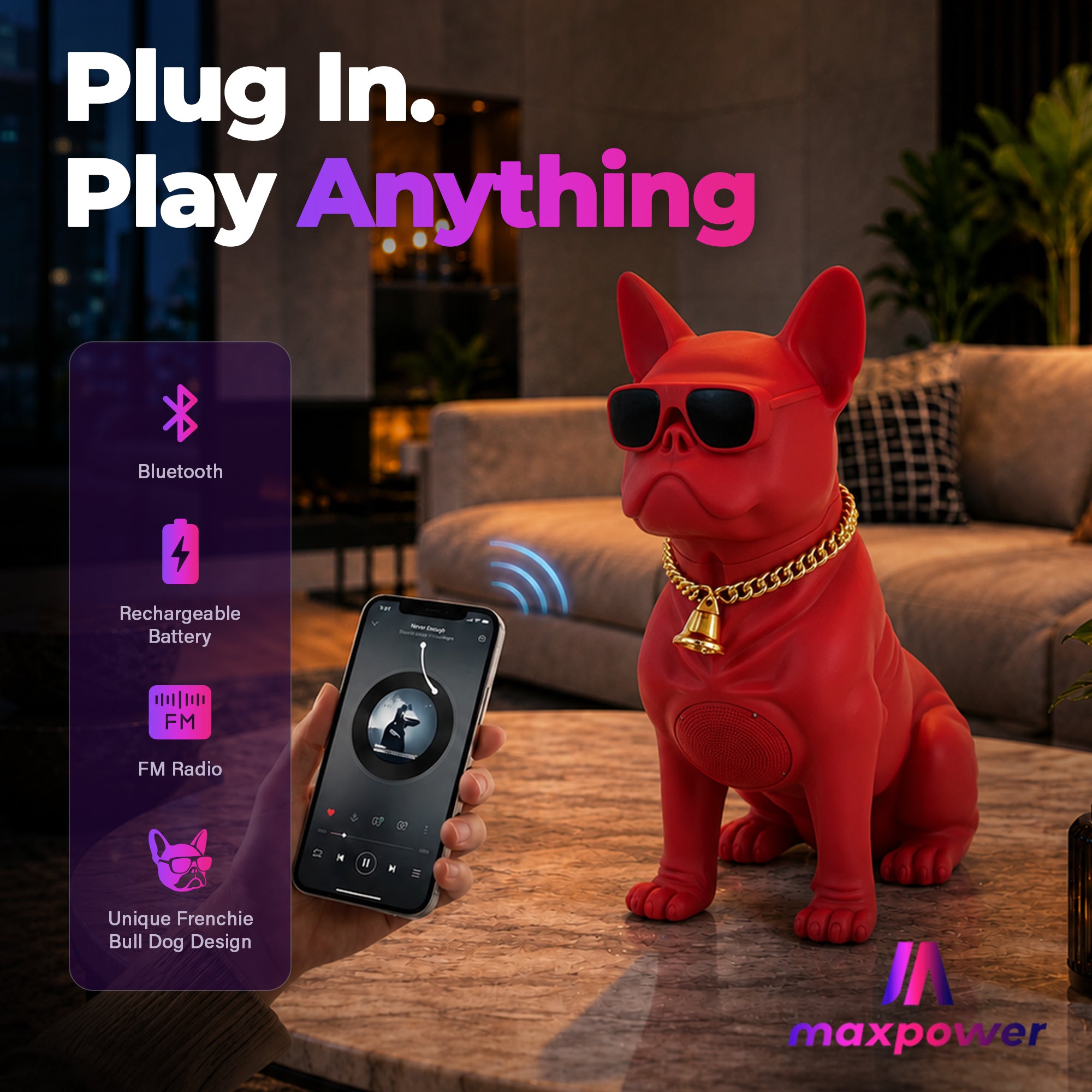 Max Power Bulldog Bluetooth Speaker, Wireless Novelty Party Stereo (Open Box)