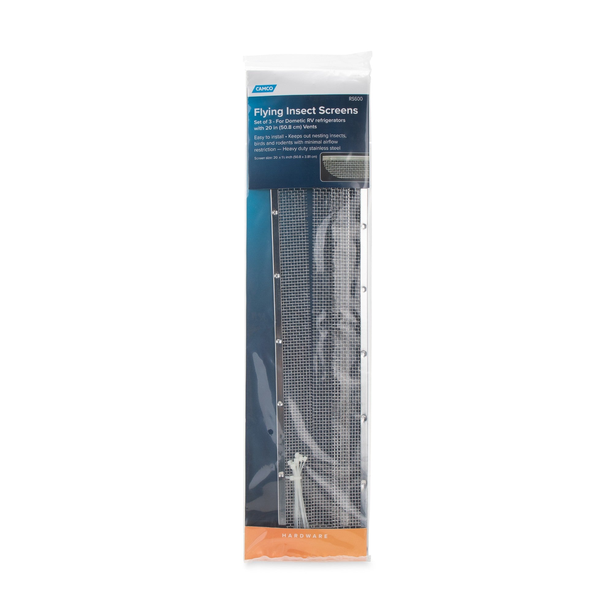 Camco Flying Insect Screen for Dometic Refrigerator Vents, Stainless Steel, 3pk