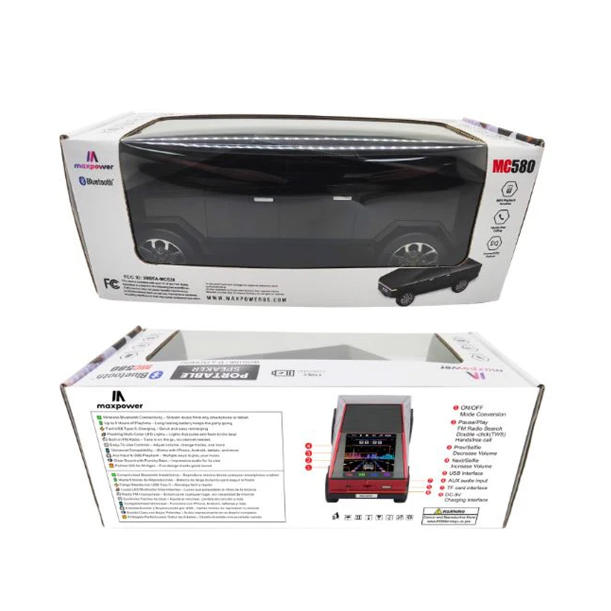 Max Power Cybertruck Wireless Bluetooth Speaker with Front LED Lights, Red - VMInnovations