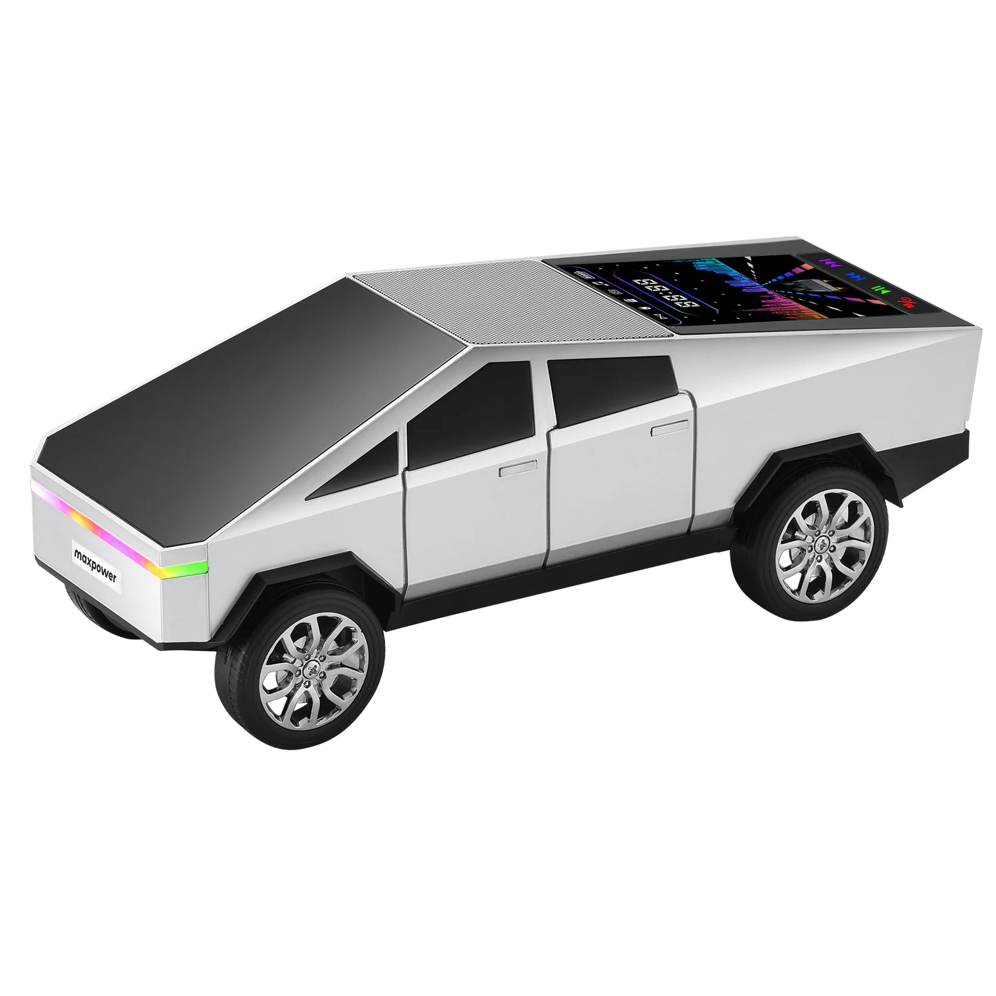 Max Power Cybertruck Wireless Bluetooth Speaker with Front LED Lights, Silver - VMInnovations