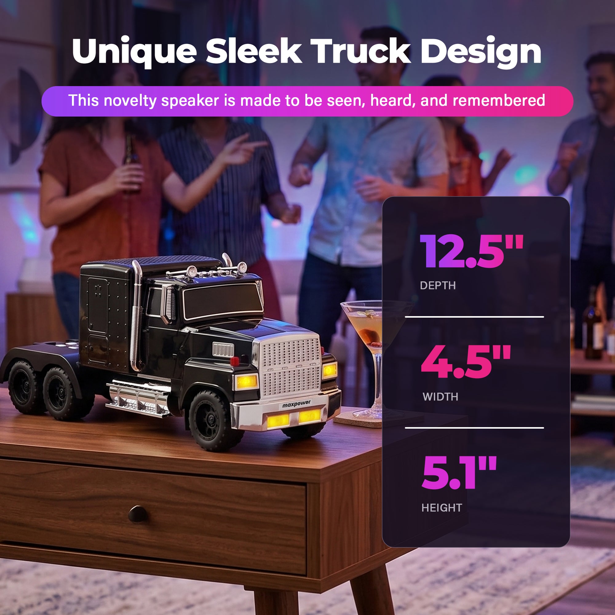 Max Power Semi Truck Bluetooth Speaker, Wireless Big Rig Vehicle Stereo, Black - VMInnovations