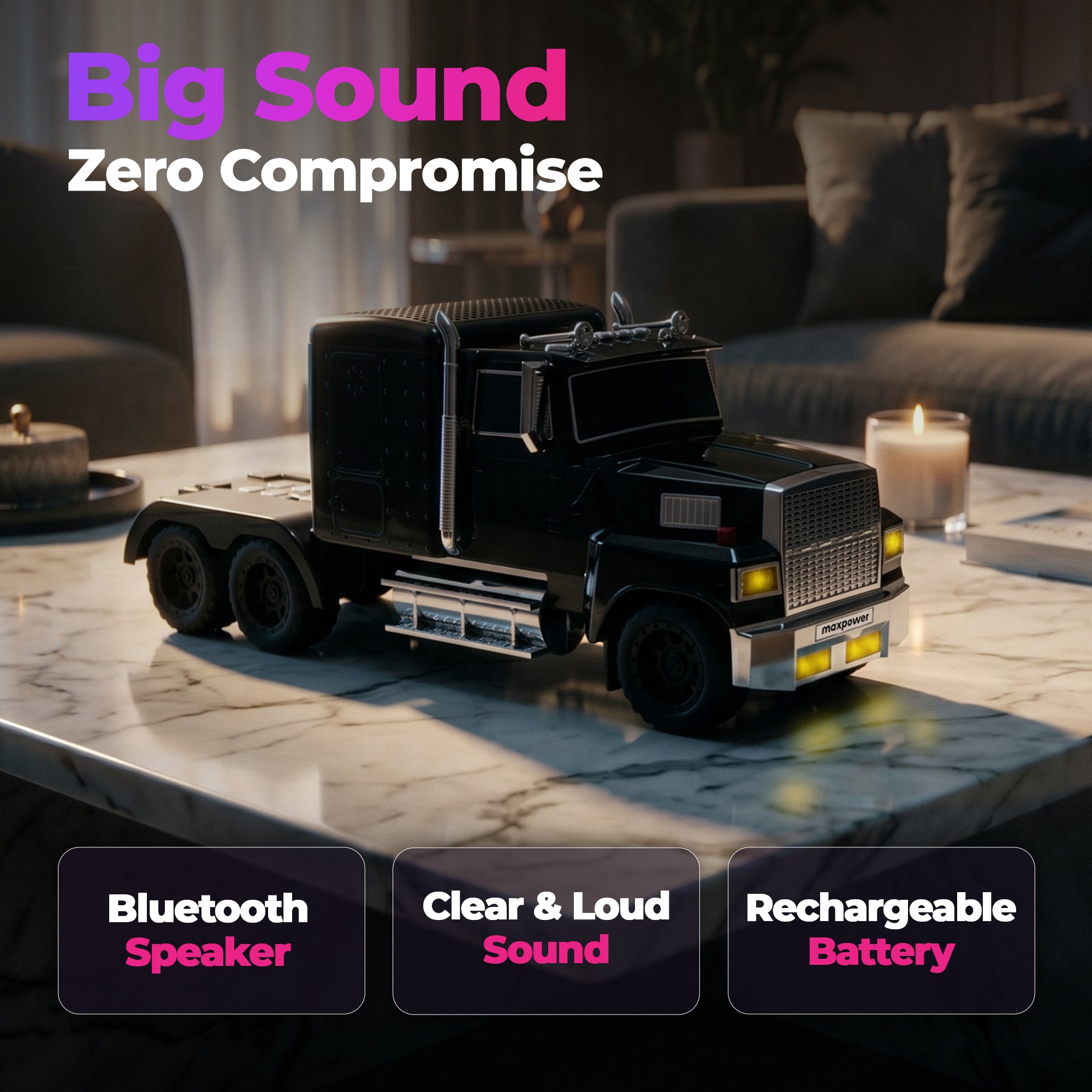 Max Power Semi Truck Bluetooth Speaker, Wireless Big Rig Vehicle Stereo, Black - VMInnovations