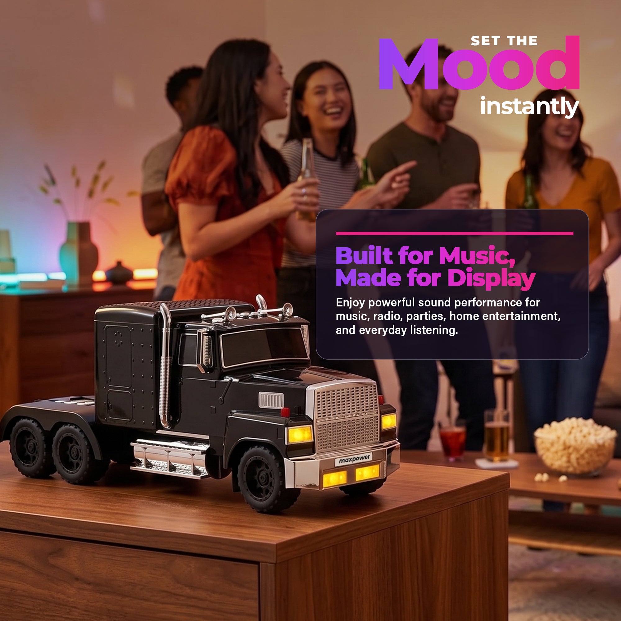 Max Power Semi Truck Bluetooth Speaker, Wireless Big Rig Vehicle Stereo, Black - VMInnovations