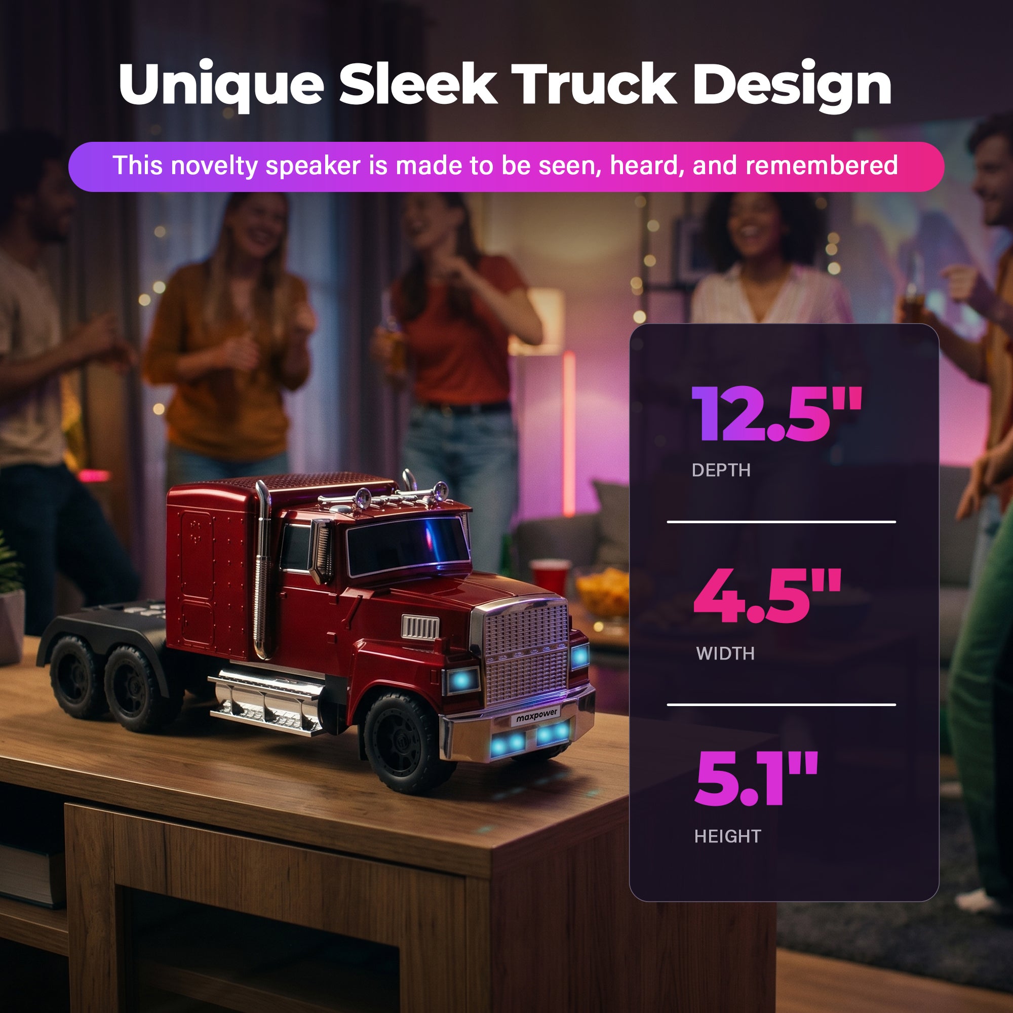Max Power Semi Truck Bluetooth Speaker, Wireless Big Rig Vehicle Stereo, Red - VMInnovations