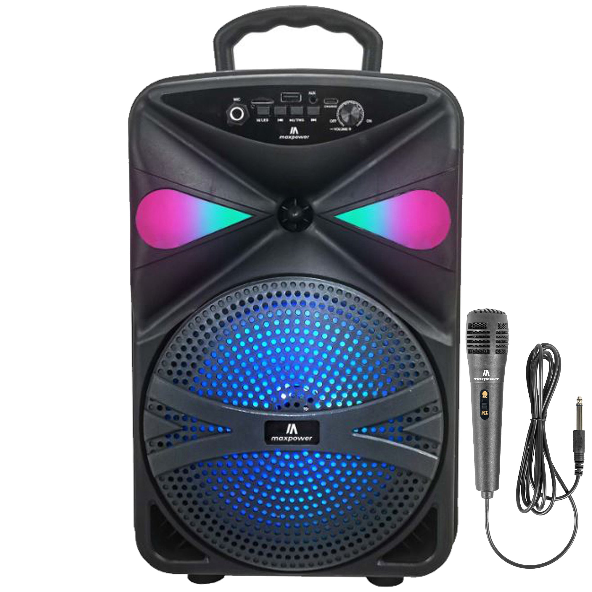 Max Power MPD827 Karaoke Bluetooth Speaker with 8" Woofer, Mic and Carry Handle - VMInnovations