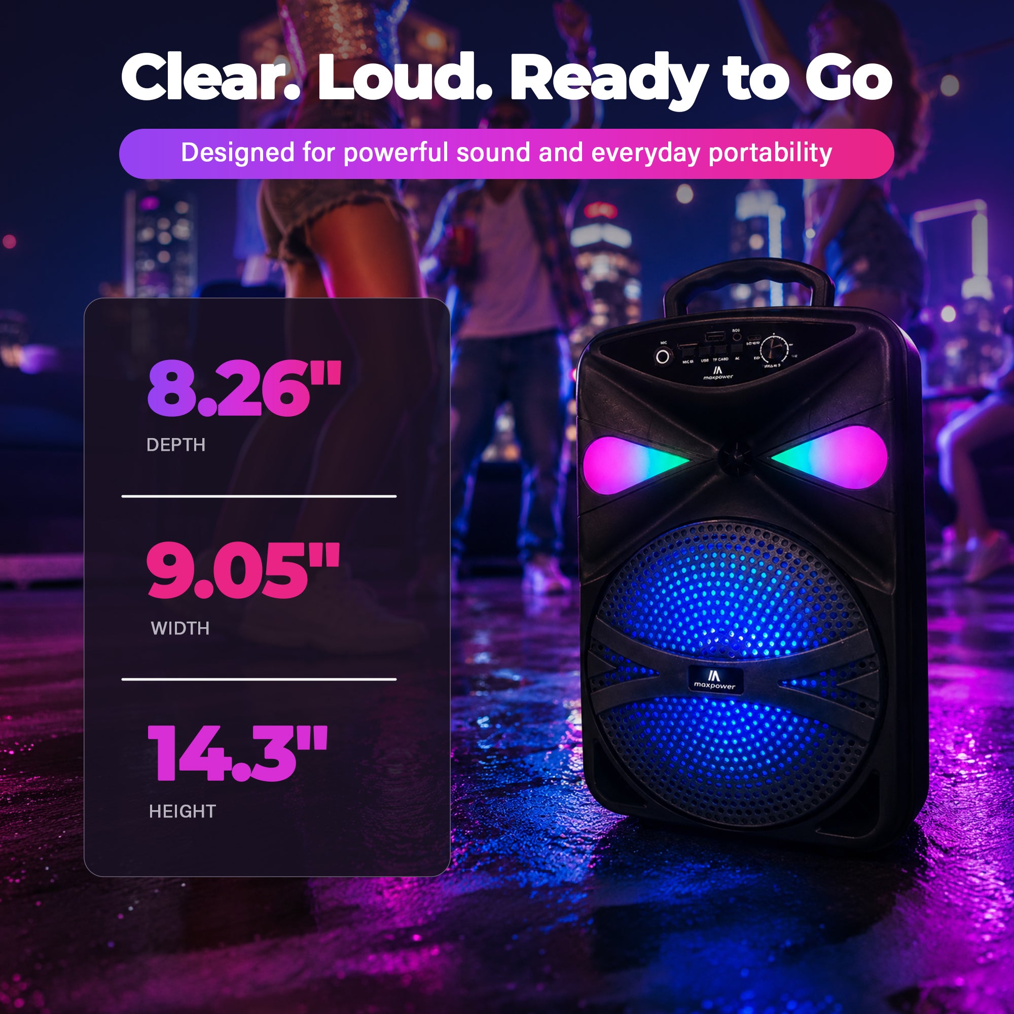 Max Power MPD827 Karaoke Bluetooth Speaker with 8" Woofer, Mic and Carry Handle - VMInnovations