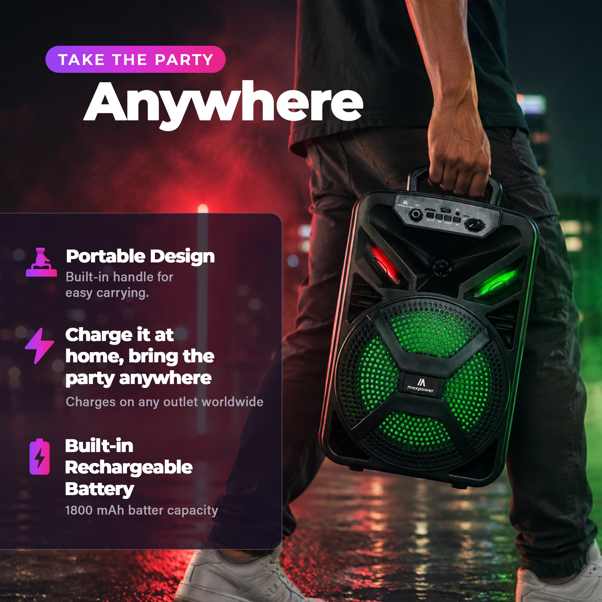 Max Power MPD829 Karaoke Bluetooth Speaker with 8" Woofer, Mic and Carry Handle - VMInnovations