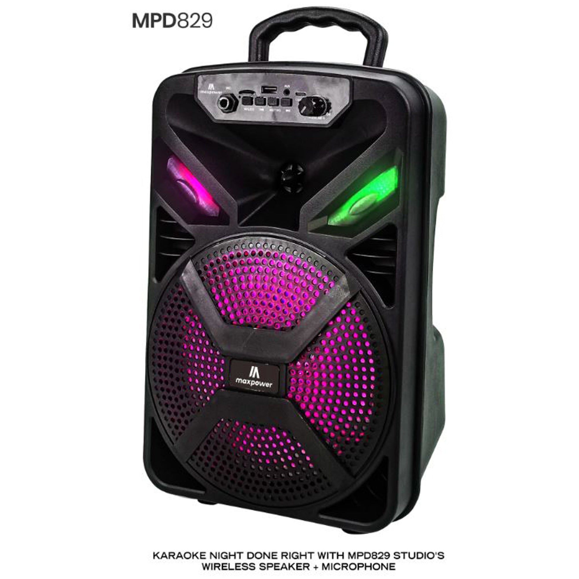 Max Power MPD829 Karaoke Bluetooth Speaker with 8" Woofer, Mic and Carry Handle - VMInnovations