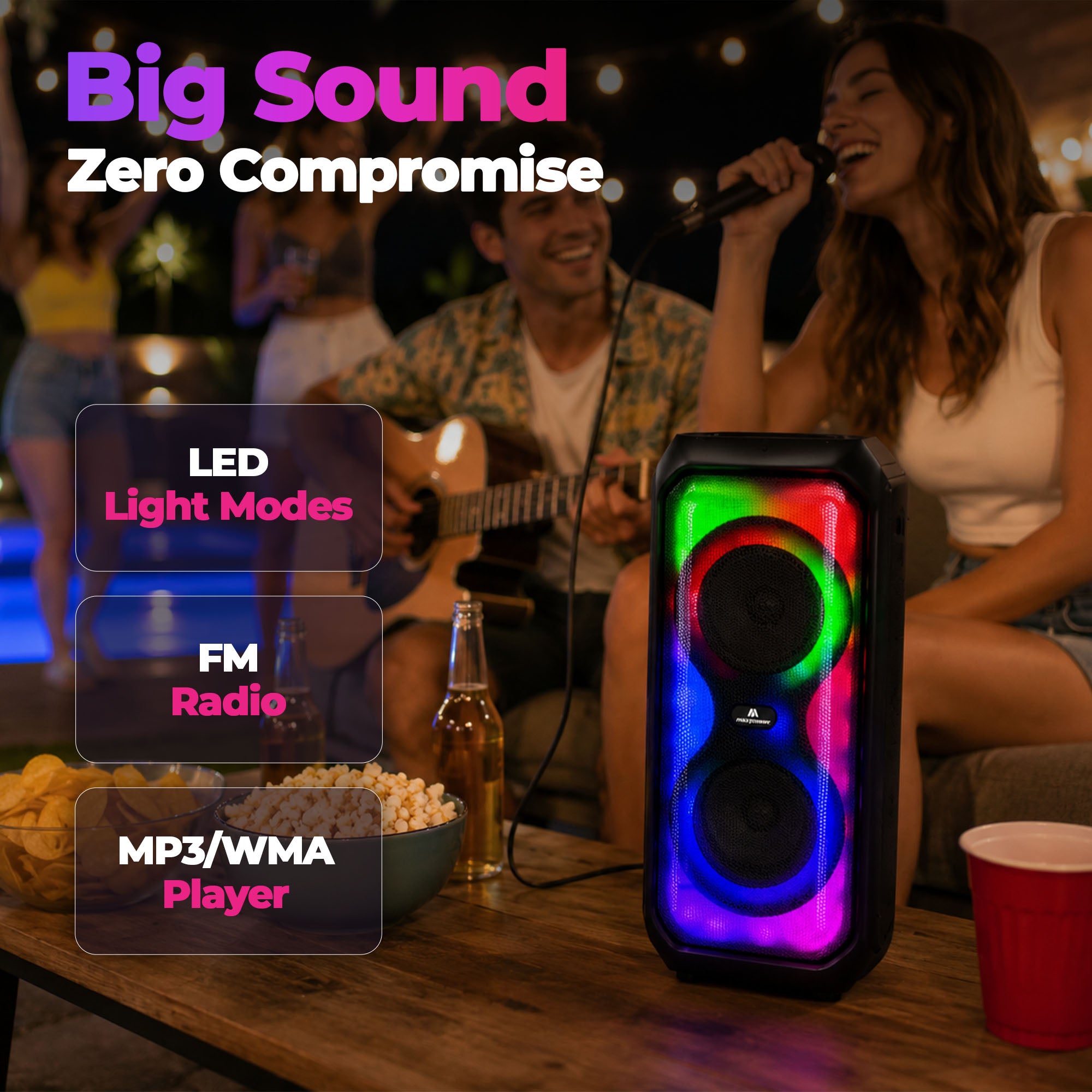 Max Power MPD426 Aura 4" Bluetooth Karaoke Speaker with LEDs & Microphone, Black - VMInnovations