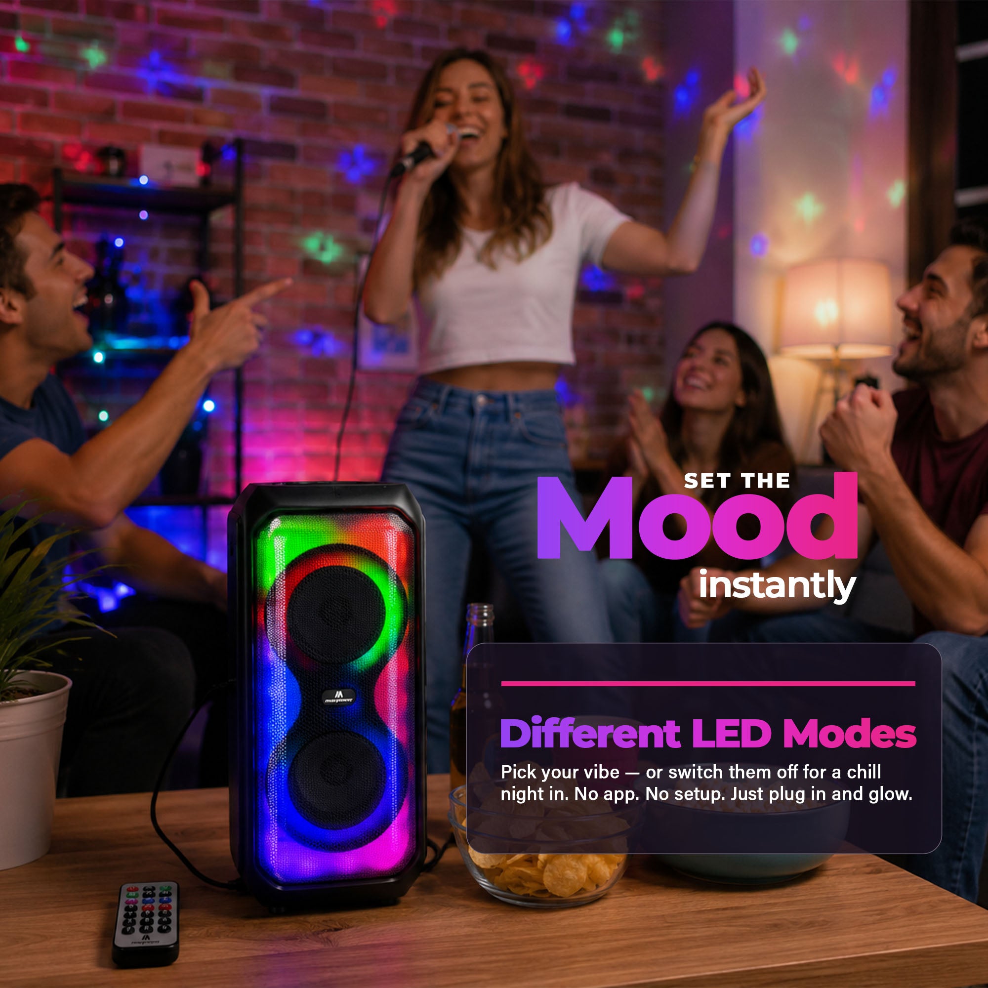 Max Power MPD426 Aura 4" Bluetooth Karaoke Speaker with LEDs & Microphone, Black - VMInnovations
