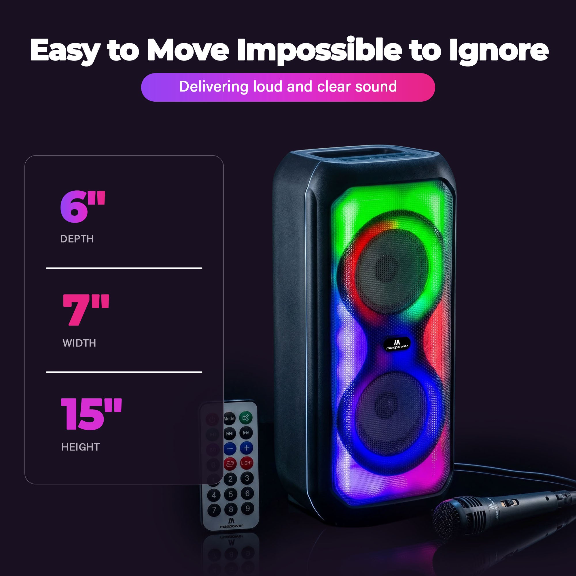 Max Power MPD426 Aura 4" Bluetooth Karaoke Speaker with LEDs & Microphone, Black - VMInnovations