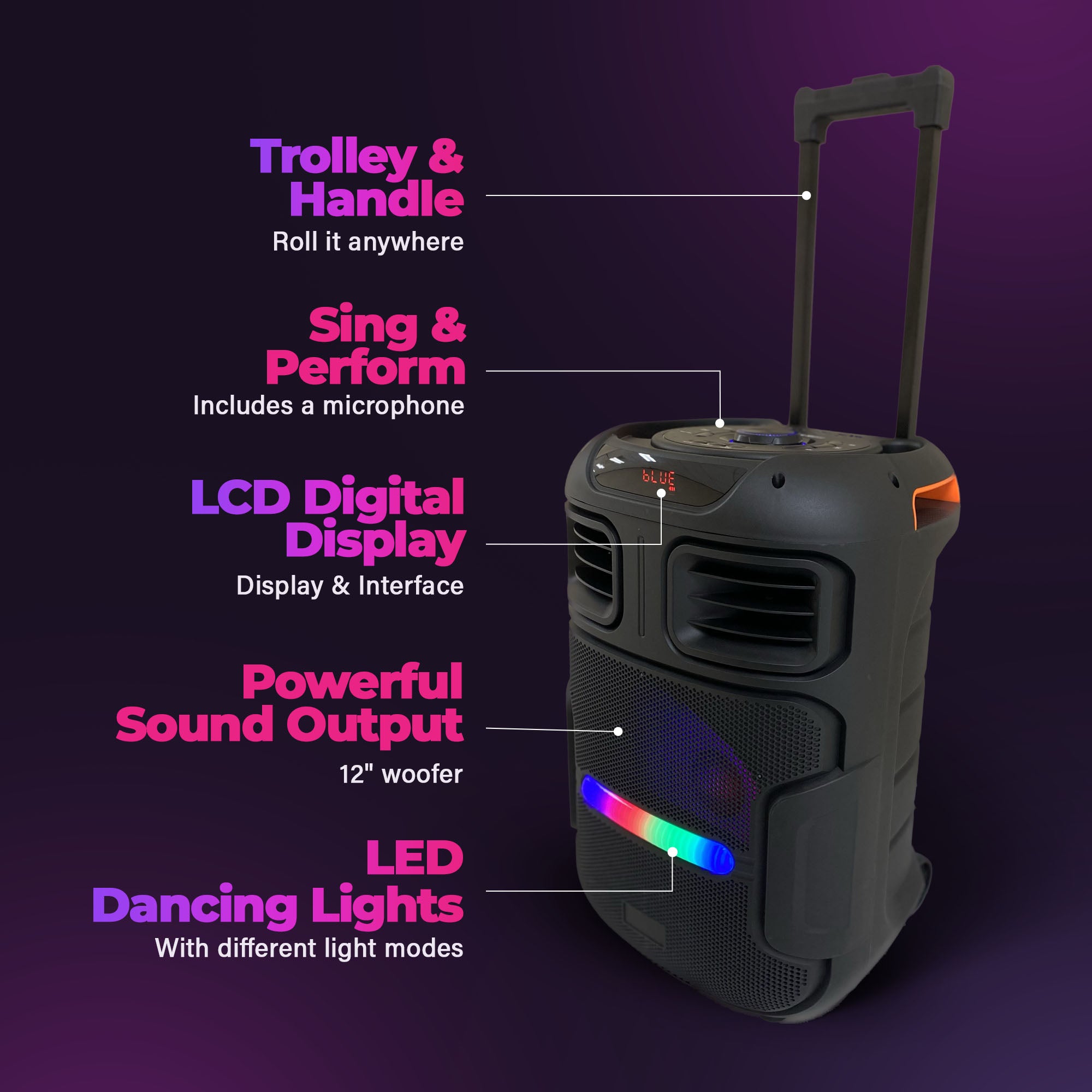 Max Power MPD592 Omnia 12" Portable Karaoke DJ Speaker with Microphone & Wheels - VMInnovations