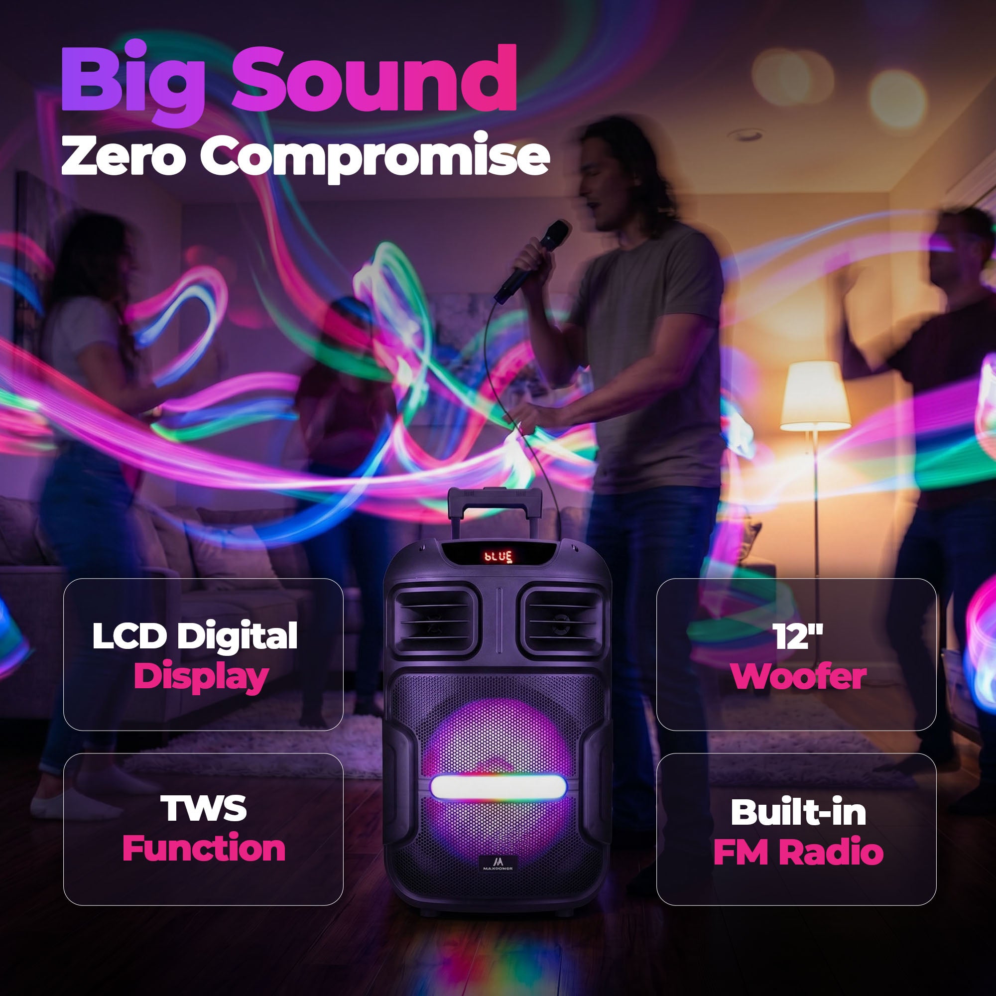 Max Power MPD592 Omnia 12" Portable Karaoke DJ Speaker with Microphone & Wheels - VMInnovations