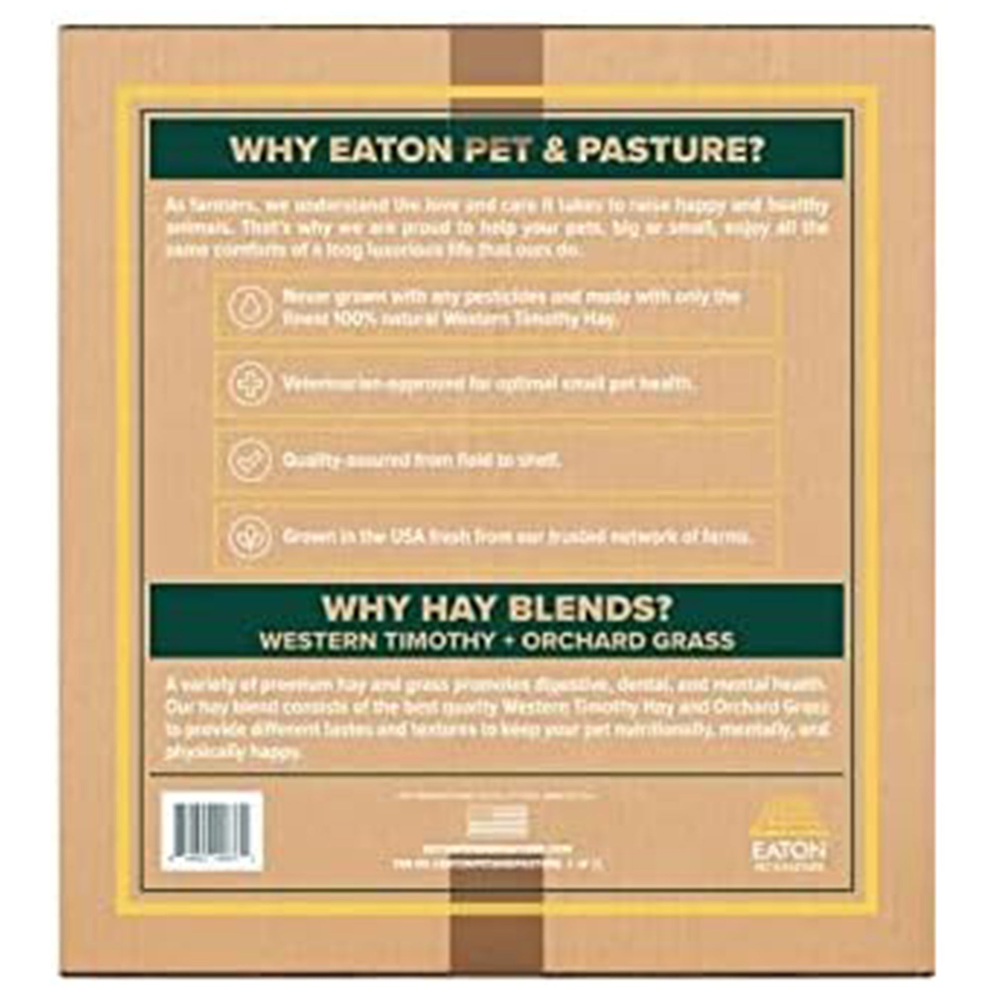 Eaton Pet & Pasture Western Timothy Hay Orchard Blend for Pets, 25 Lb Box (Used)