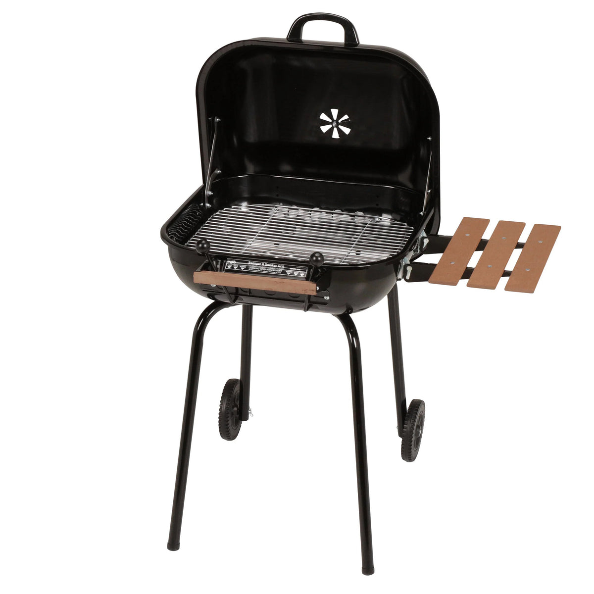 Americana The Swinger Portable Charcoal BBQ Grill w/ One Side Table, Black - VMInnovations