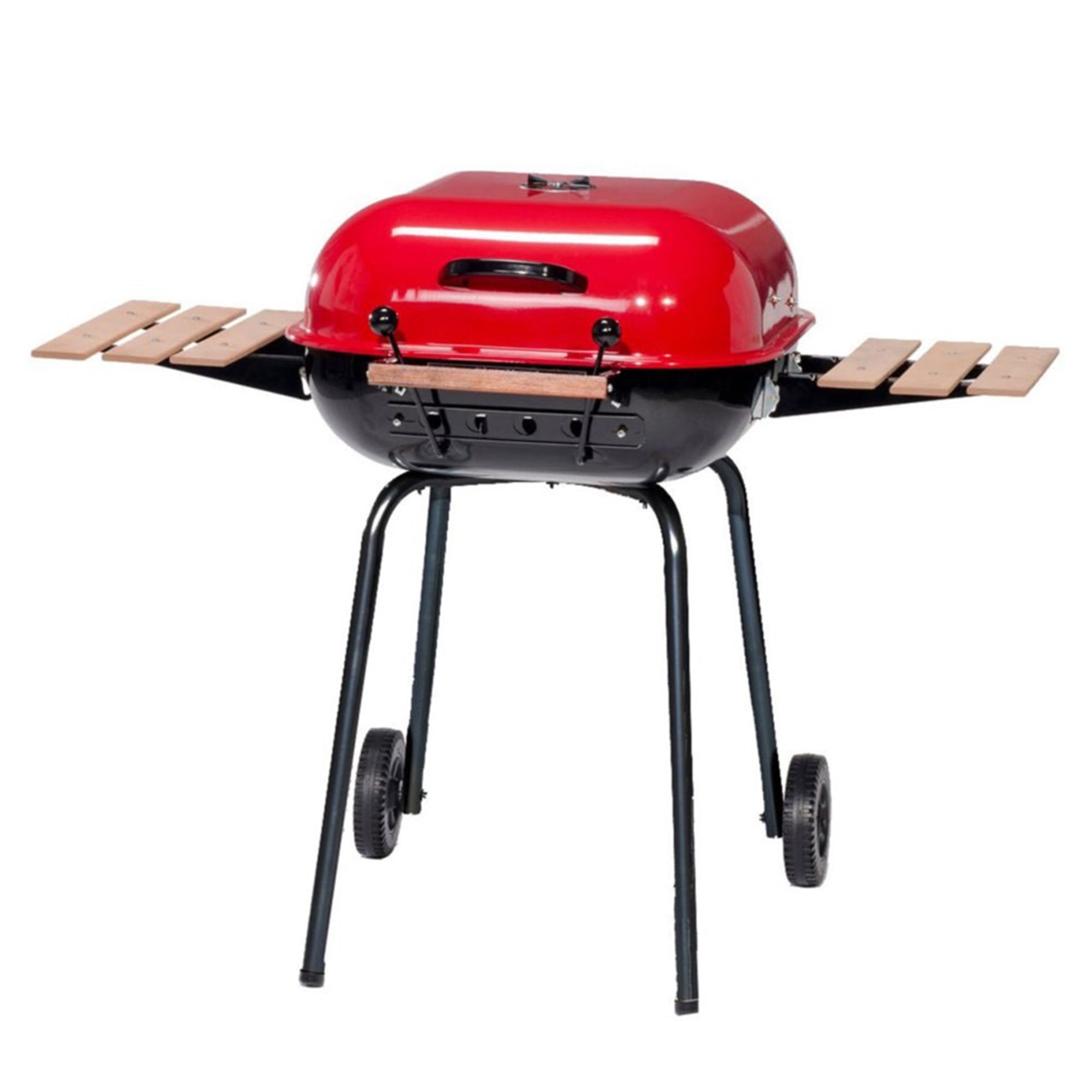 Americana The Swinger Portable Charcoal BBQ Grill with Two Side Tables, Red