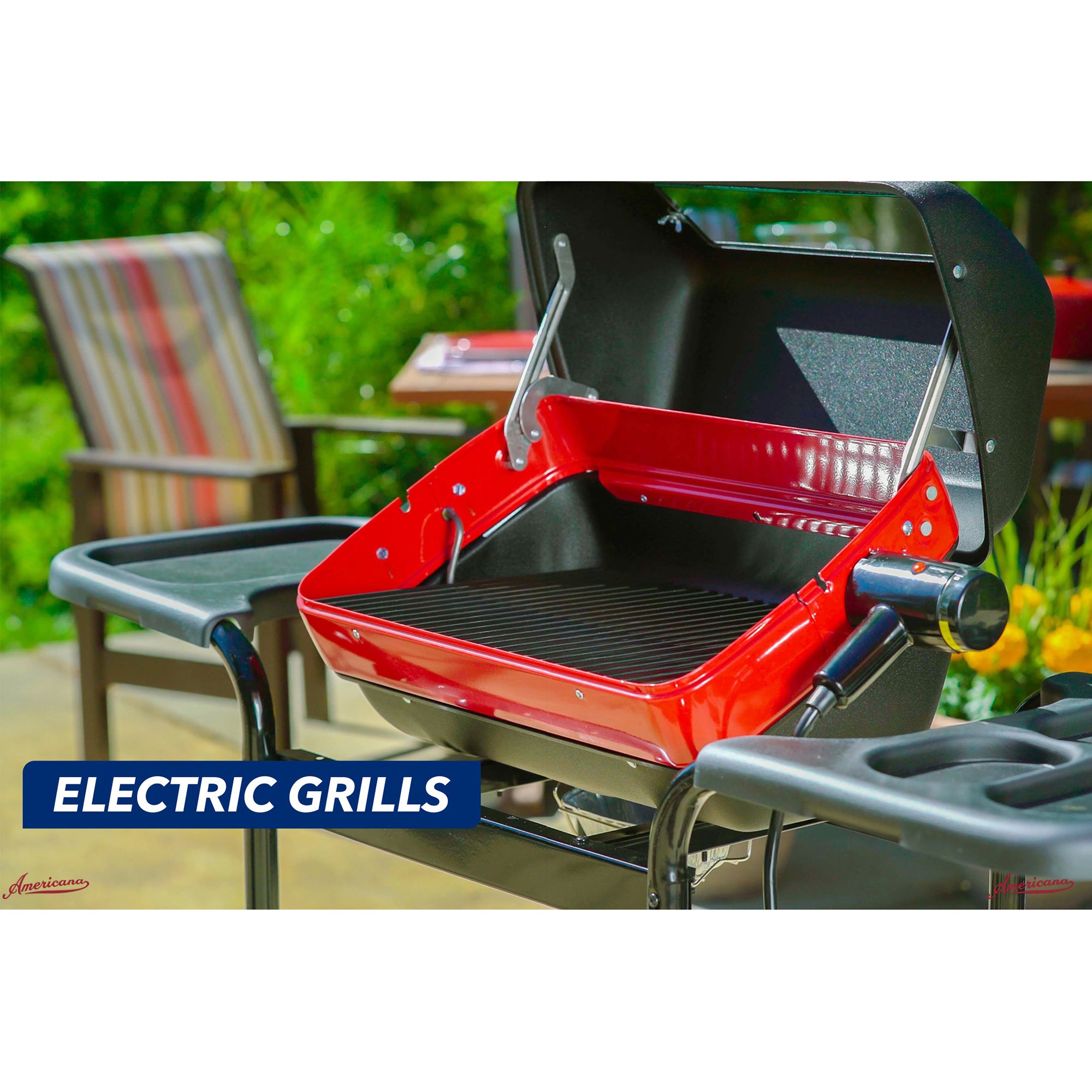 Americana The Swinger Portable Charcoal BBQ Grill with Two Side Tables, Red