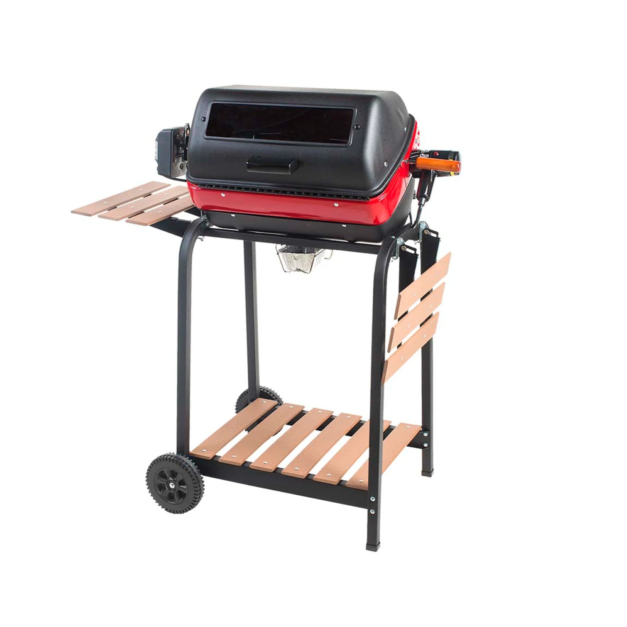Americana 3-Zone Electric Tabletop BBQ Grill with Cart, Side Tables & Shelf