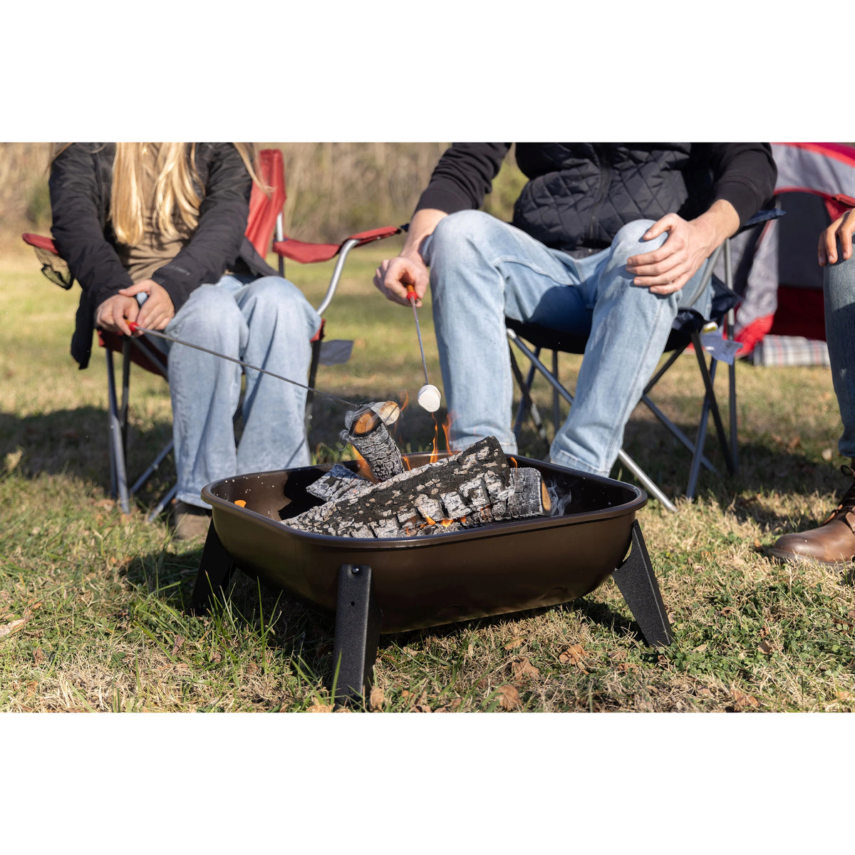 Americana Hang-A-Round Portable Steel Fire Pit for Outdoor and Camping, Bronze - VMInnovations