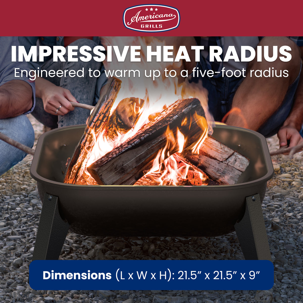 Americana Hang-A-Round Portable Steel Fire Pit for Outdoor and Camping, Bronze - VMInnovations