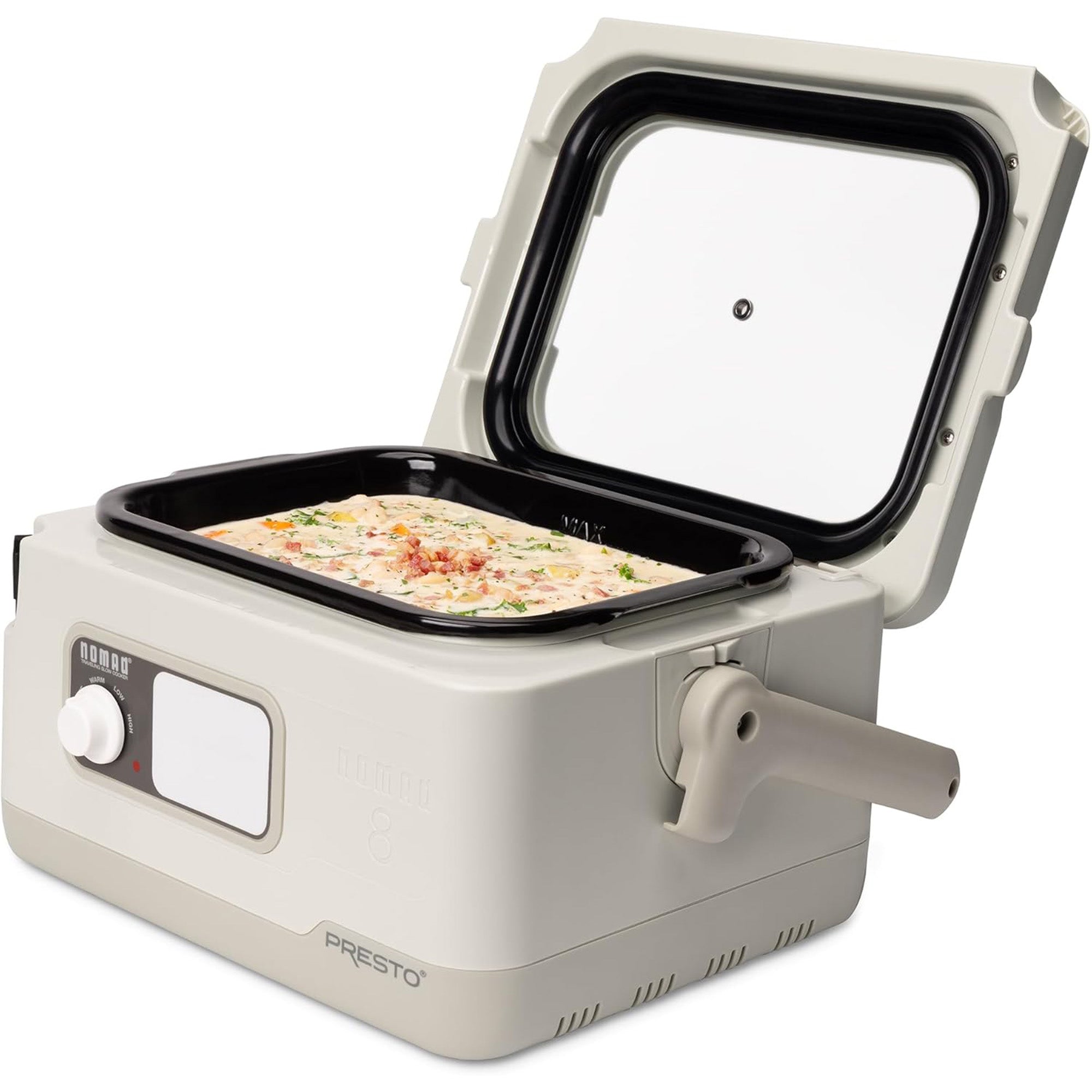 Presto 06030 8 Quart Nomad Portable Electric Slow Cooker with Locking Lid, White