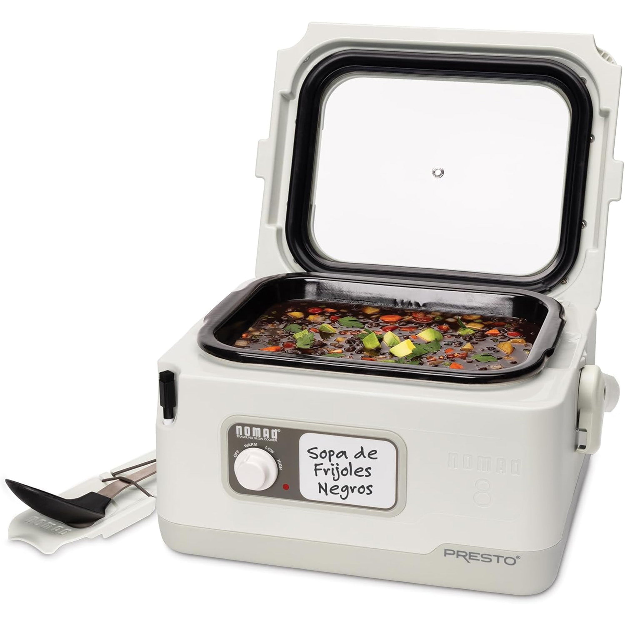 Presto 06030 8 Quart Nomad Portable Electric Slow Cooker with Locking Lid, White