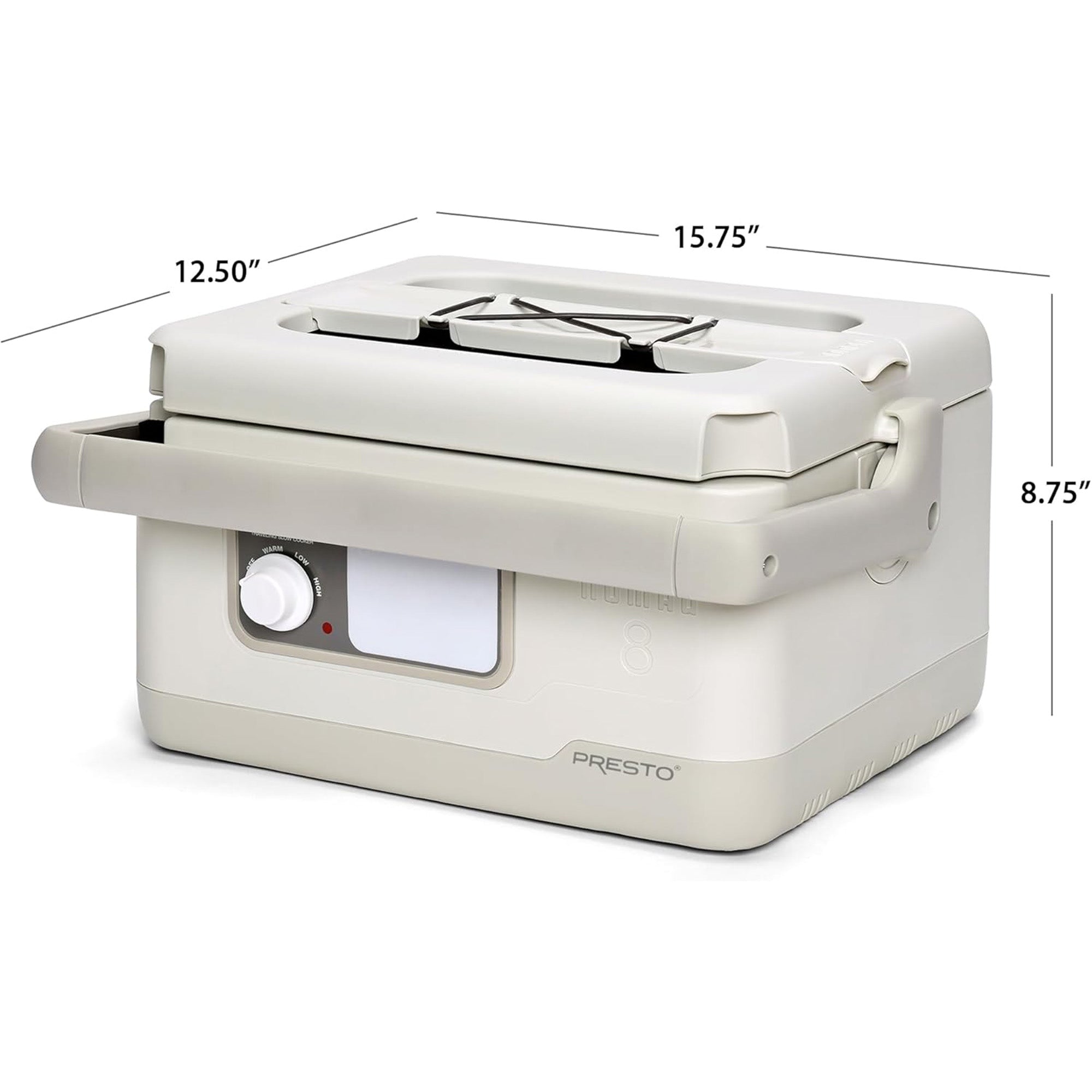 Presto 06030 8 Quart Nomad Portable Electric Slow Cooker with Locking Lid, White