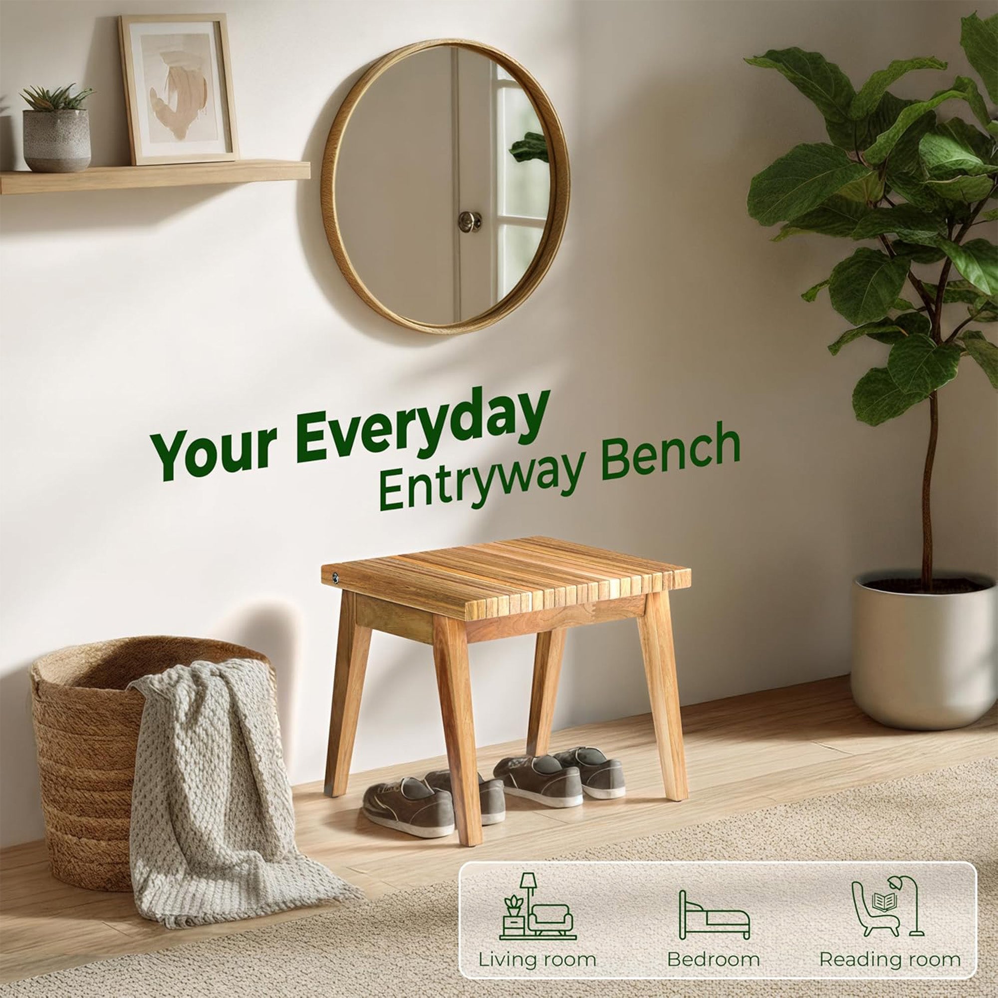 Melino 20 Inch 3-in-1 Convertible Acacia Wood Bench for Indoors and Outdoors