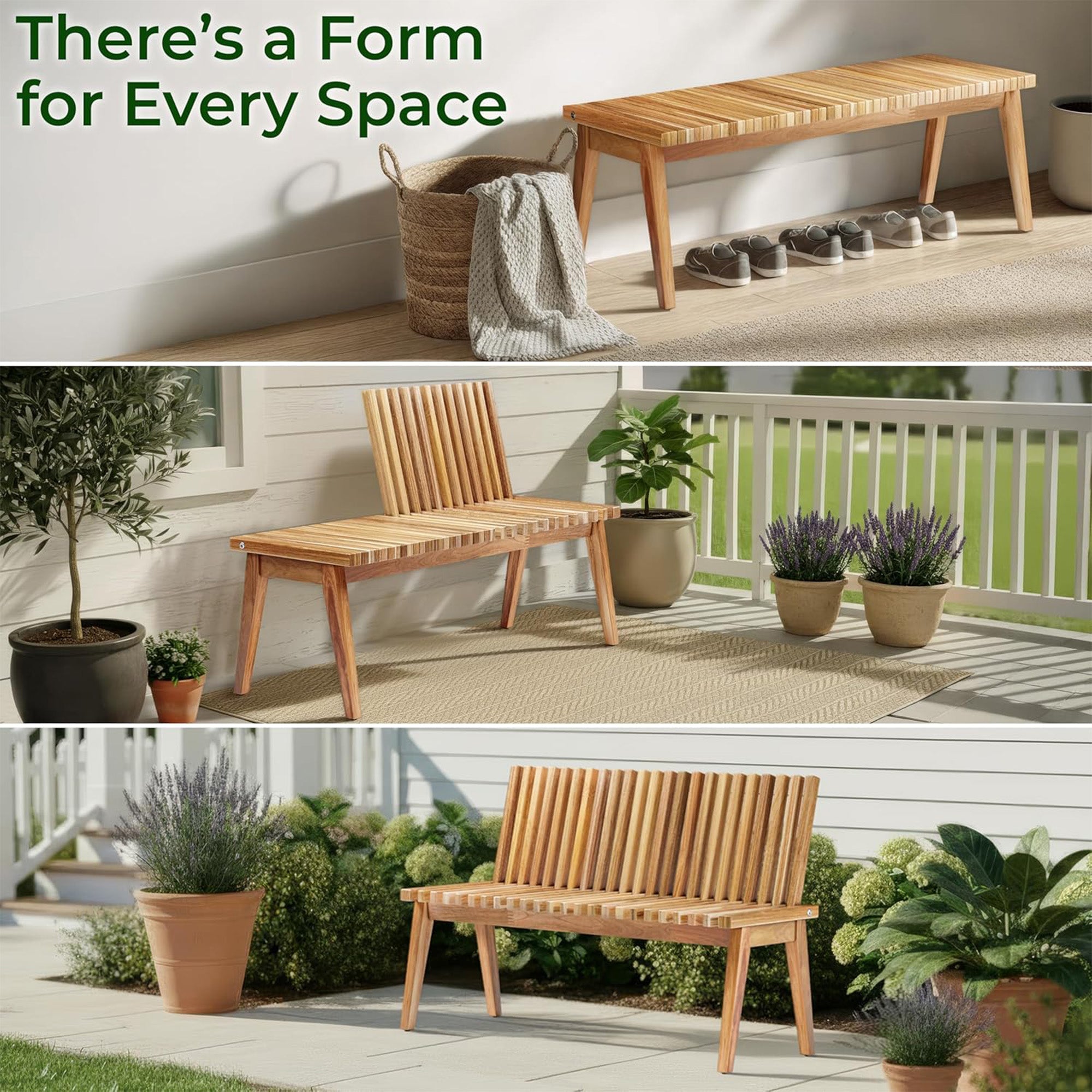 Melino 47 Inch 3-in-1 Convertible Acacia Wood Bench for Indoors and Outdoors