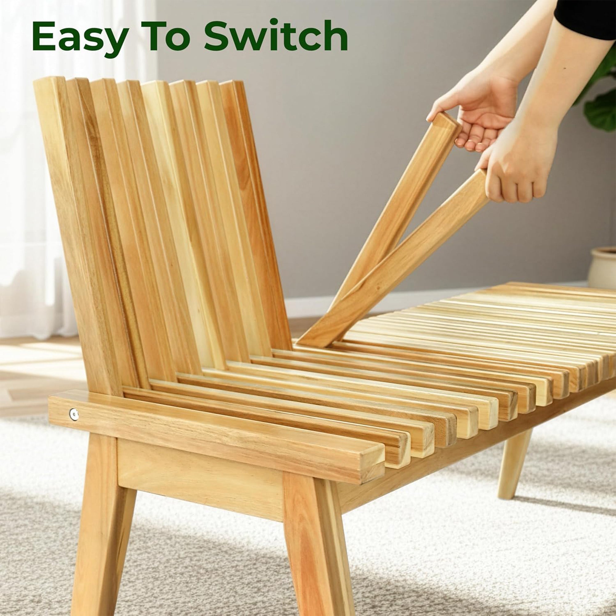 Melino 47 Inch 3-in-1 Convertible Acacia Wood Bench for Indoors and Outdoors