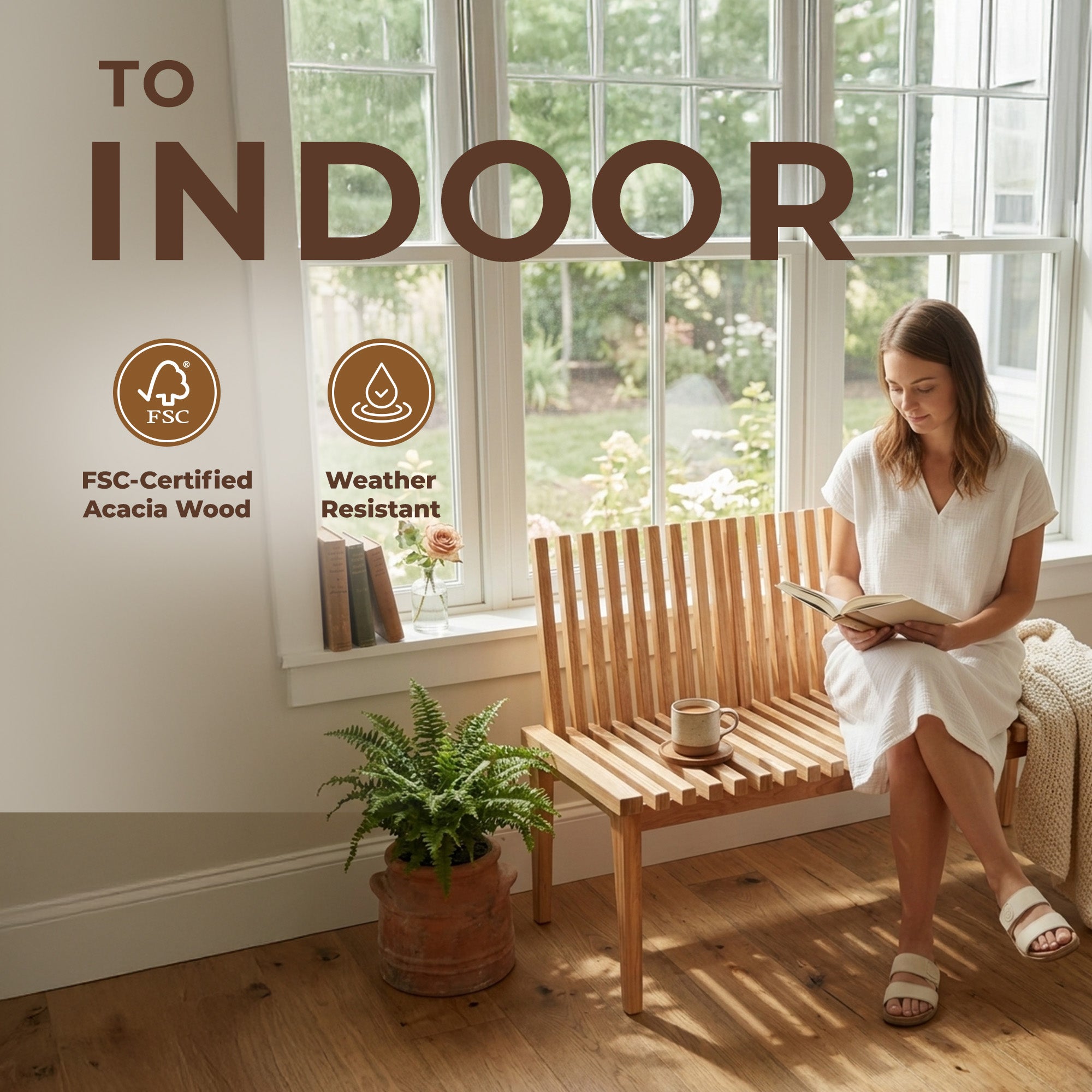 Melino 47 Inch 3-in-1 Convertible Acacia Wood Bench for Indoors and Outdoors - VMInnovations