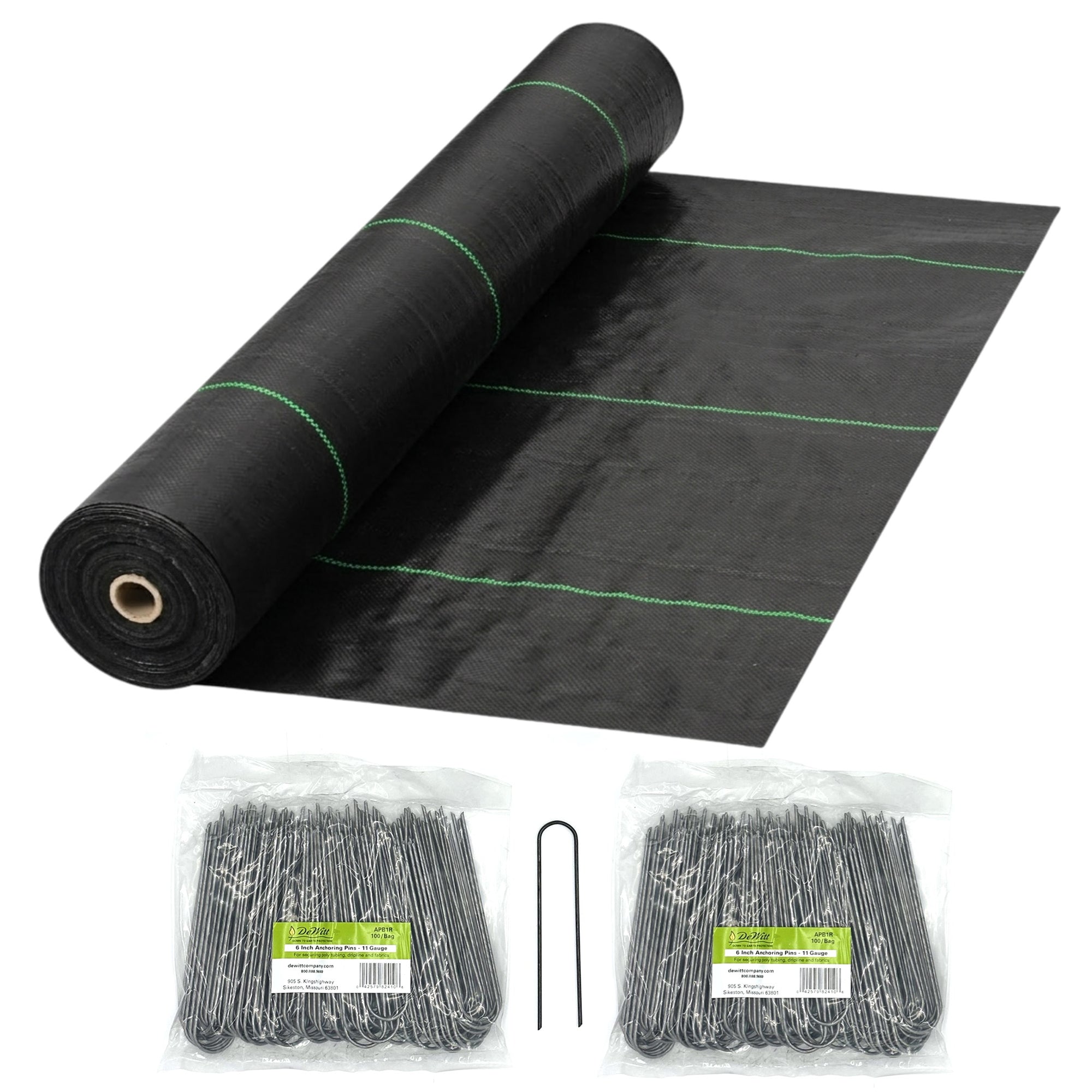 DeWitt Earthmat Woven 4' x 300' Ground Cover, 6" U-Shaped Anchor Pins, 200 Count