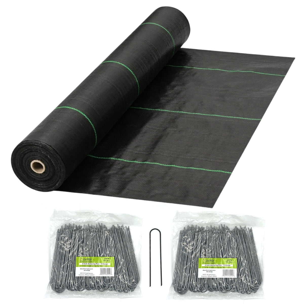 DeWitt Earthmat Woven 4' x 300' Ground Cover, 6" U-Shaped Anchor Pins, 200 Count