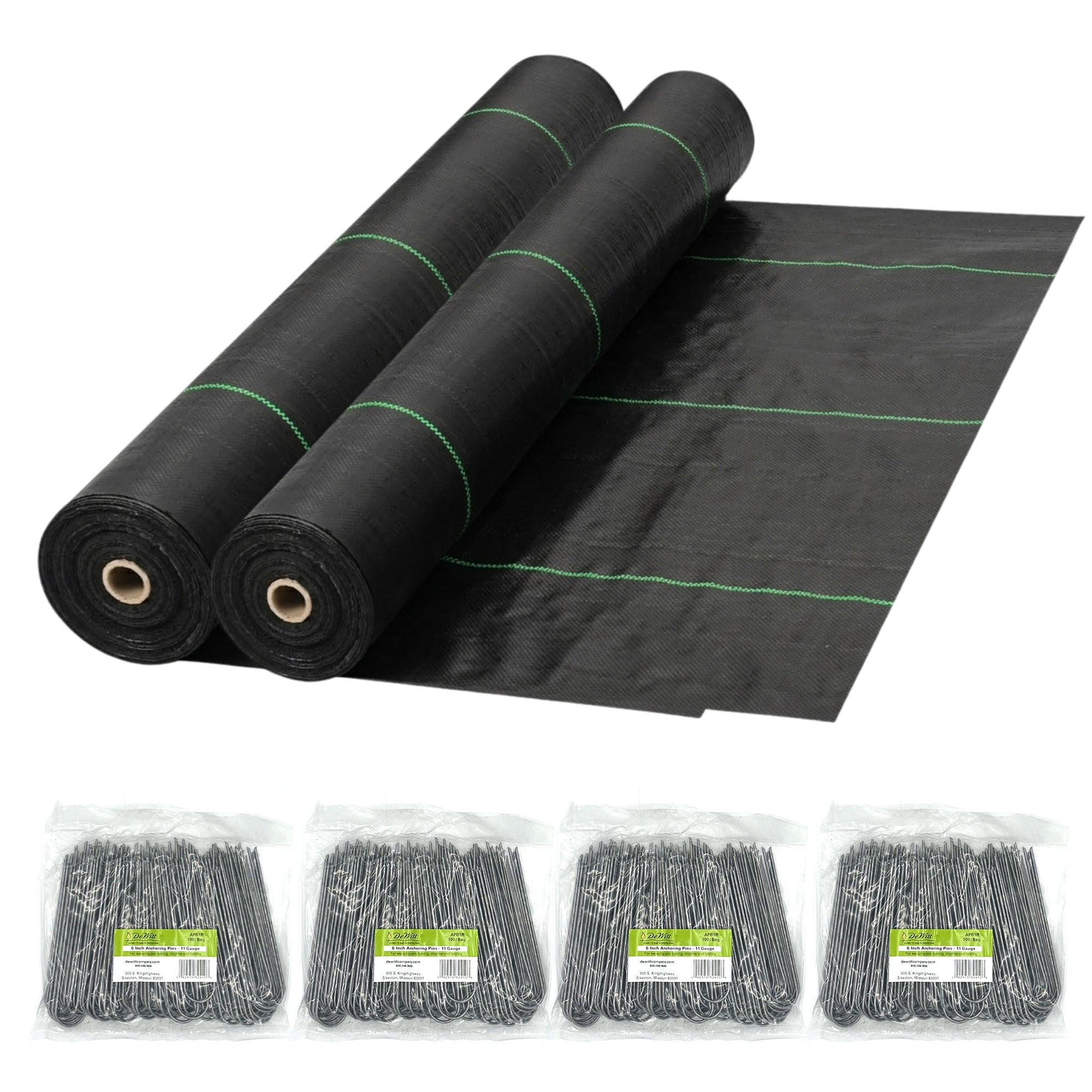 DeWitt 2 Pack Earthmat Woven Ground Cover, 6" U-Shaped Anchor Pins, 400 Count