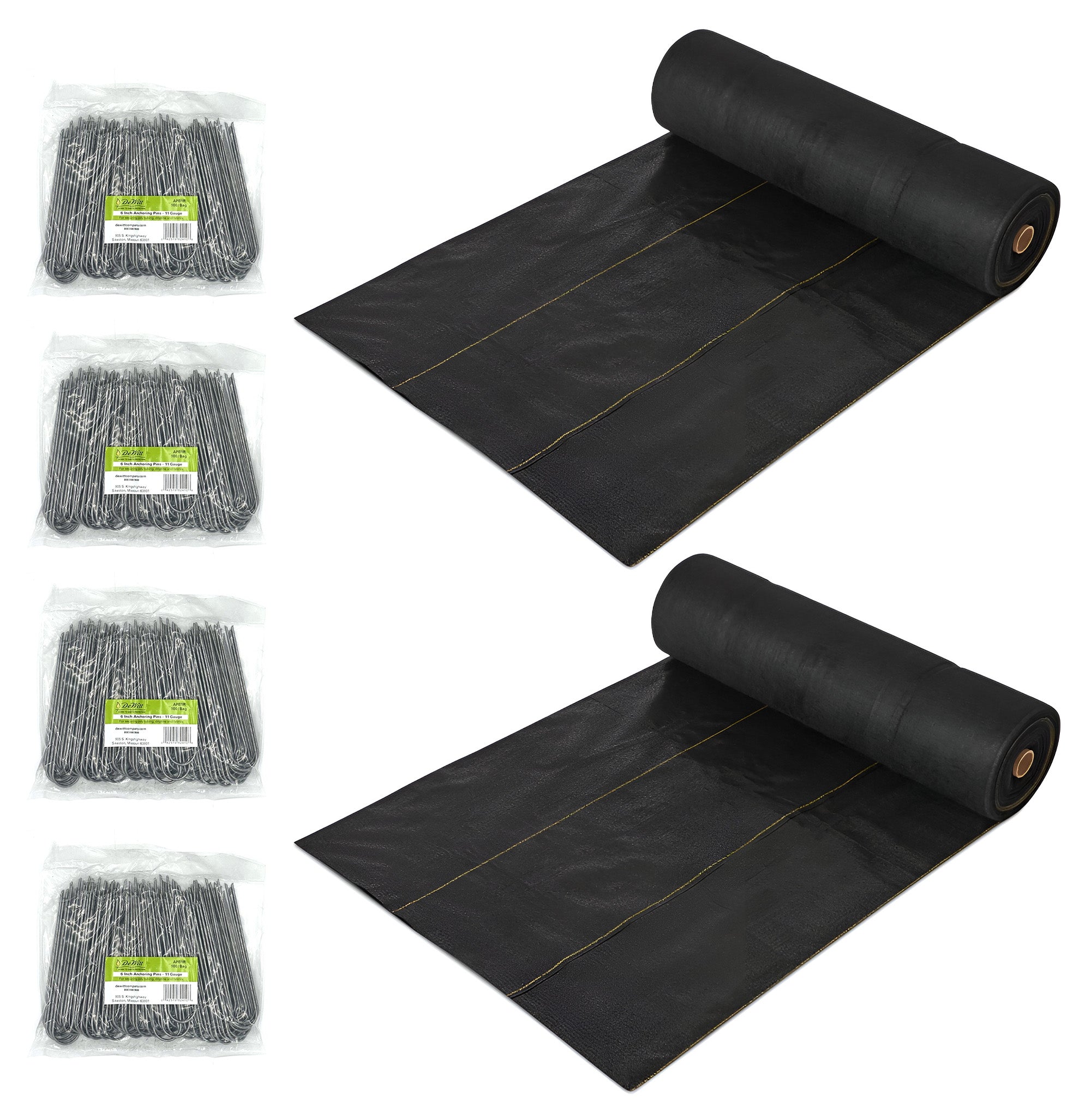 DeWitt 2 Pack P6 Pro 5 Weed Barrier & 4 Pack U-Shaped Rounded Top Anchor Pins - VMInnovations