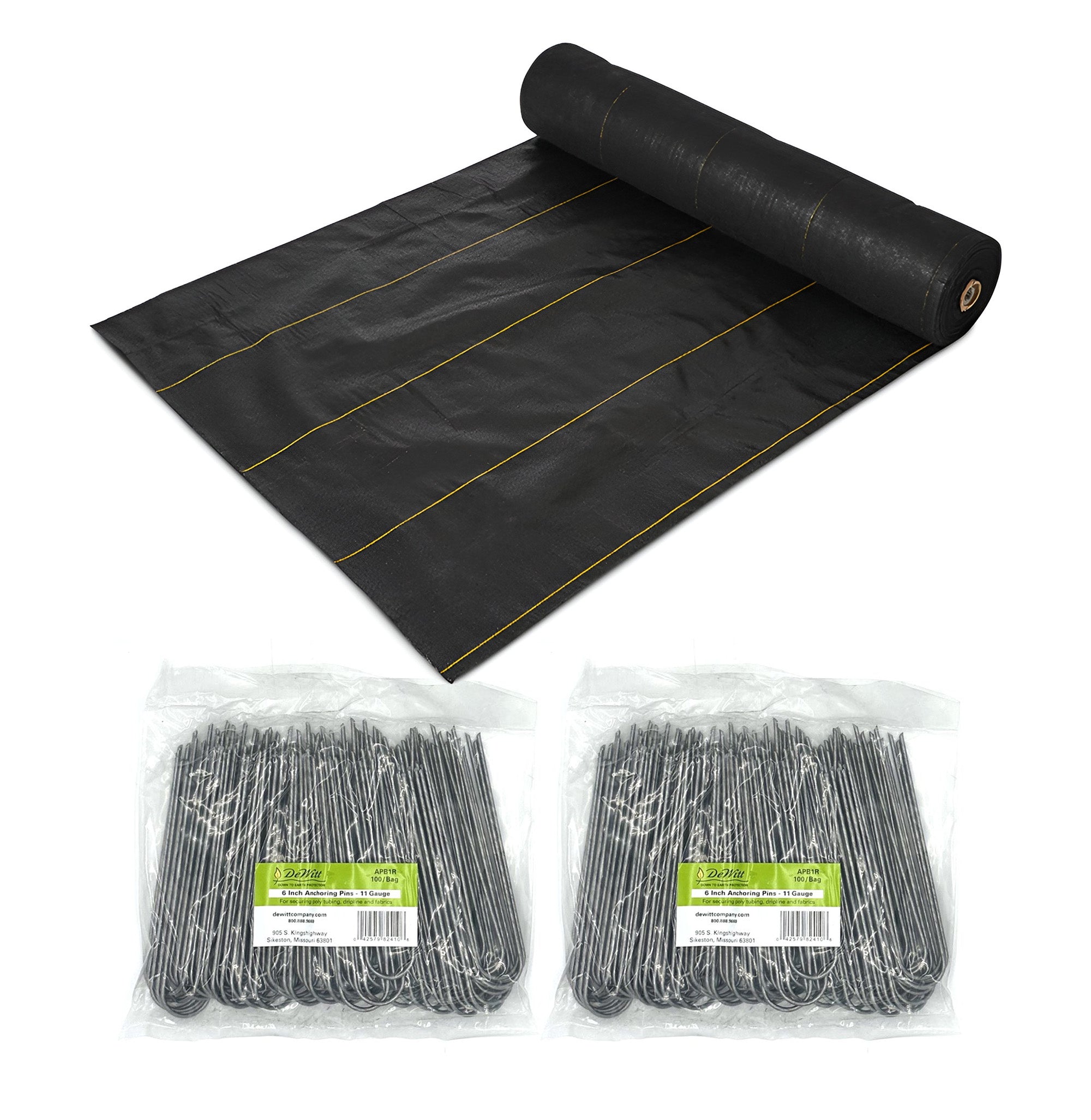 DeWitt P4 Pro 5 Landscape Weed Barrier & 2 Pack U-Shaped Rounded Top Anchor Pins